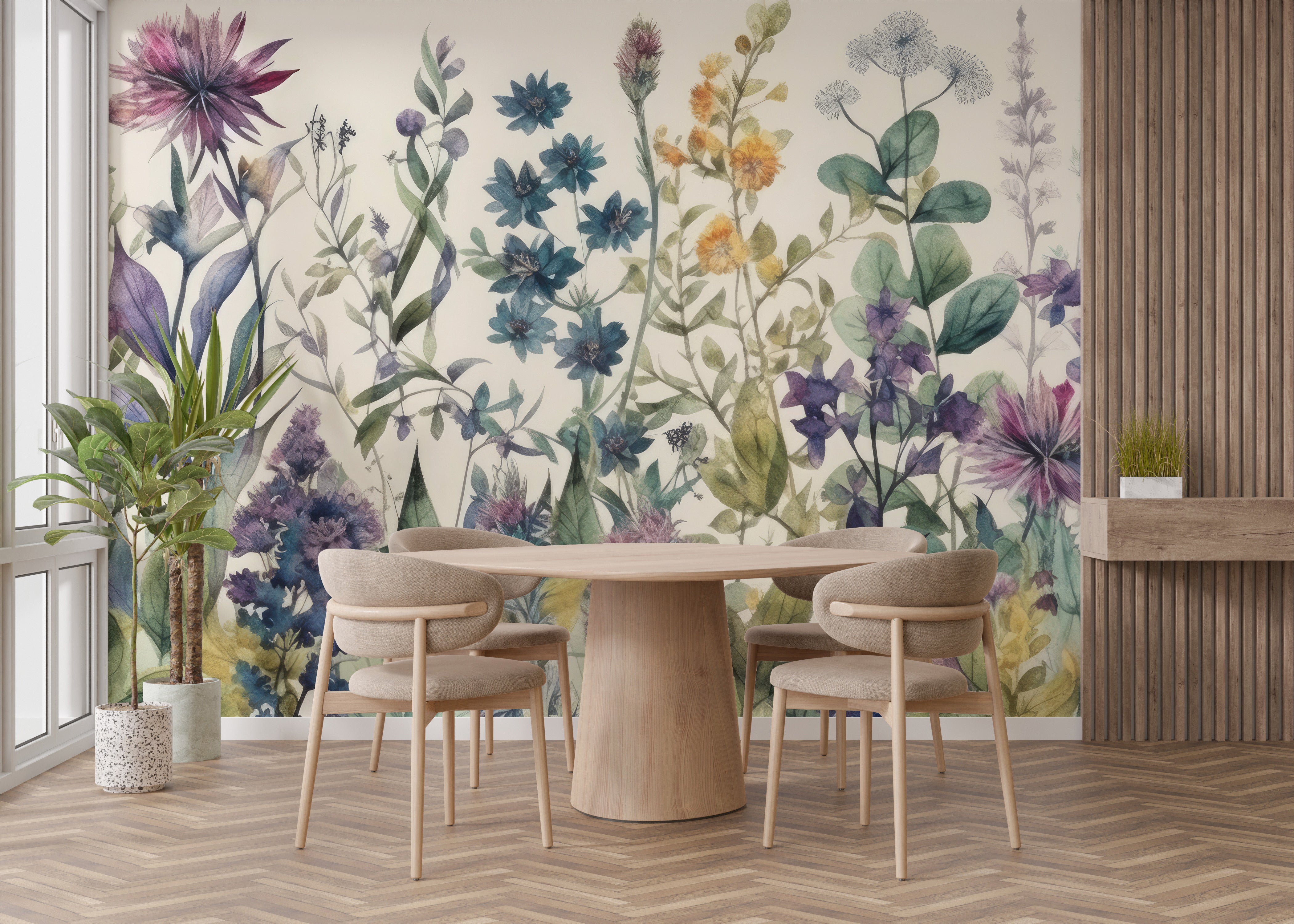 Artistic floral wallpaper for nature-inspired interiors