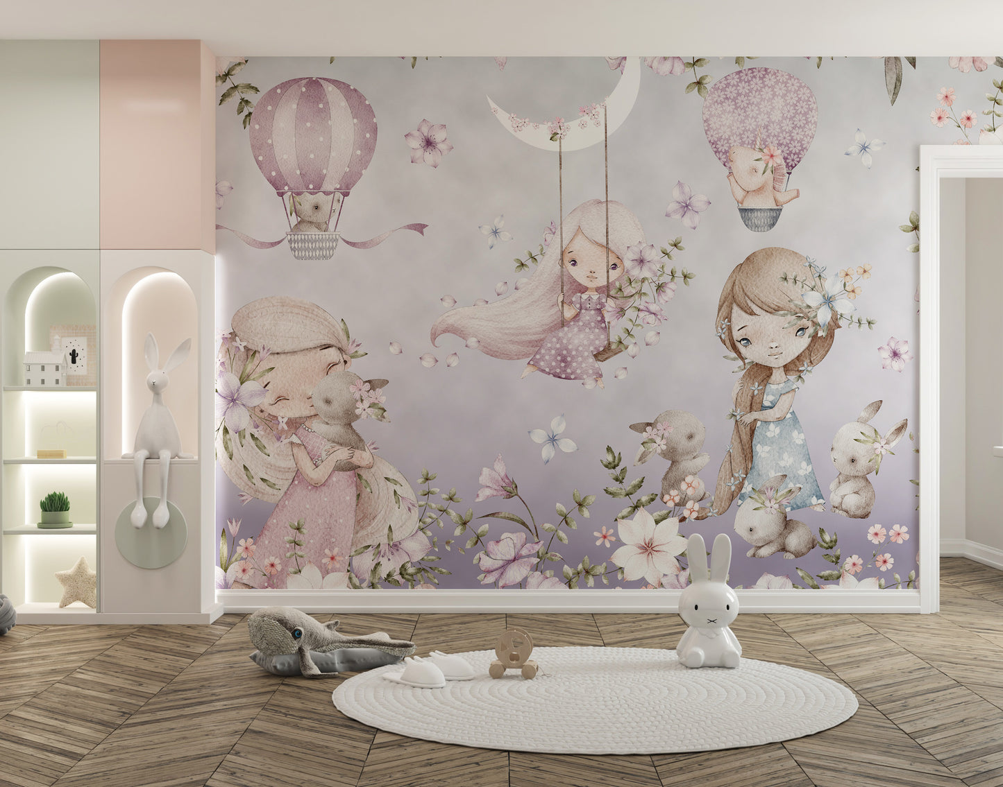 Kids' room wallpaper featuring dreamy garden themes