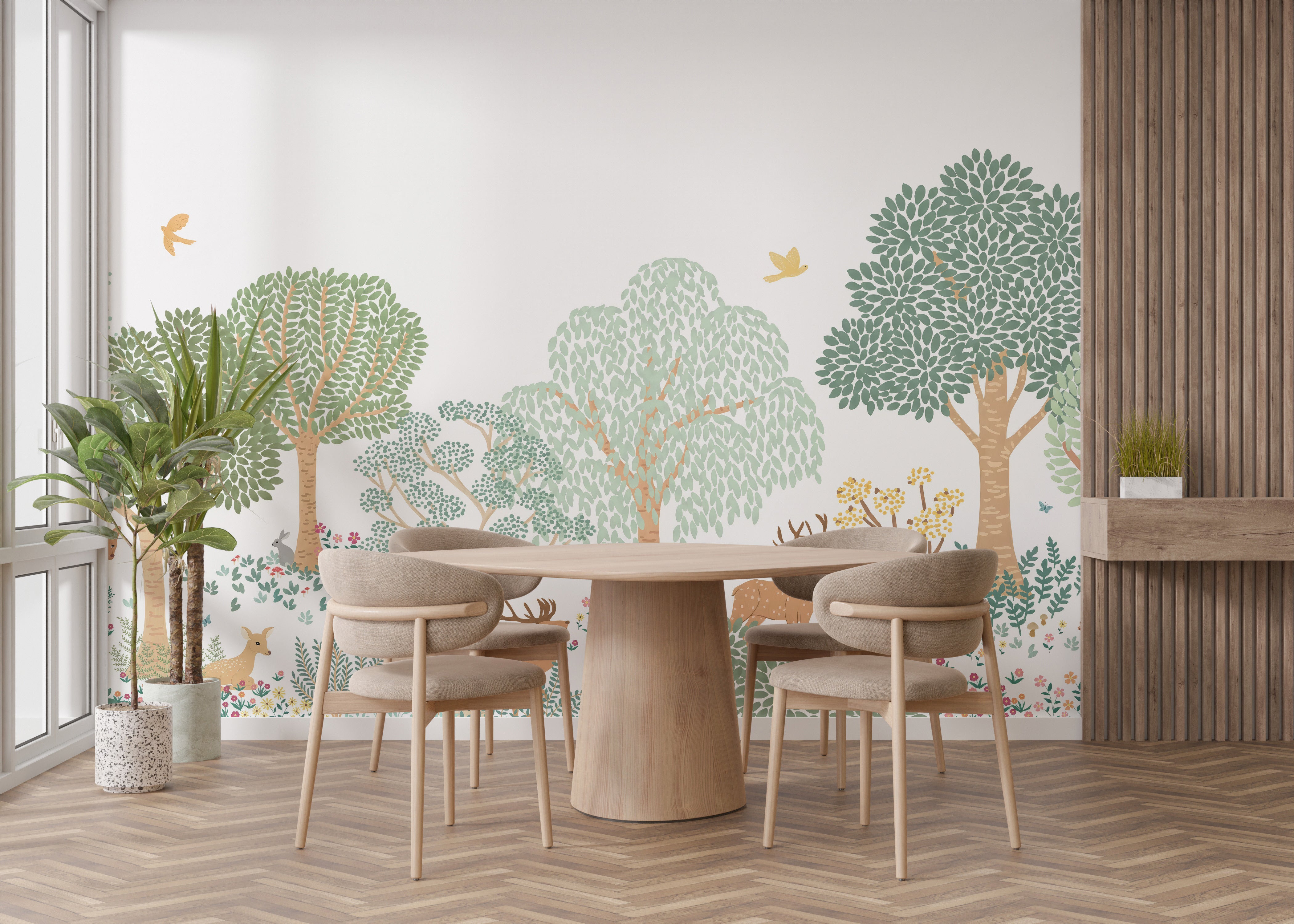 Green Forest Animals Wall Mural - Giffywalls