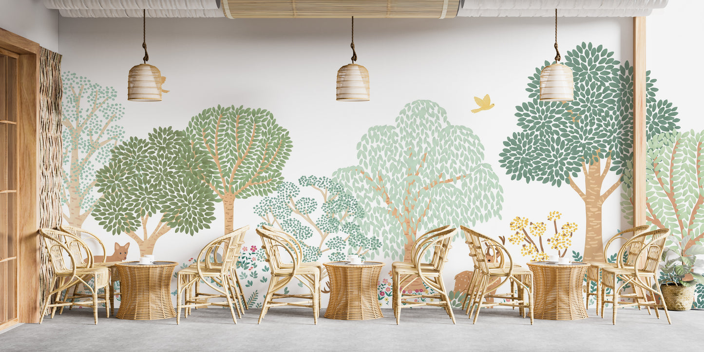 Green Forest Animals Wall Mural - Giffywalls