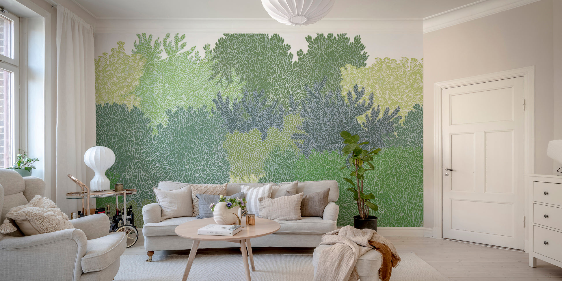 Tropical green canopy wallpaper with intricate foliage