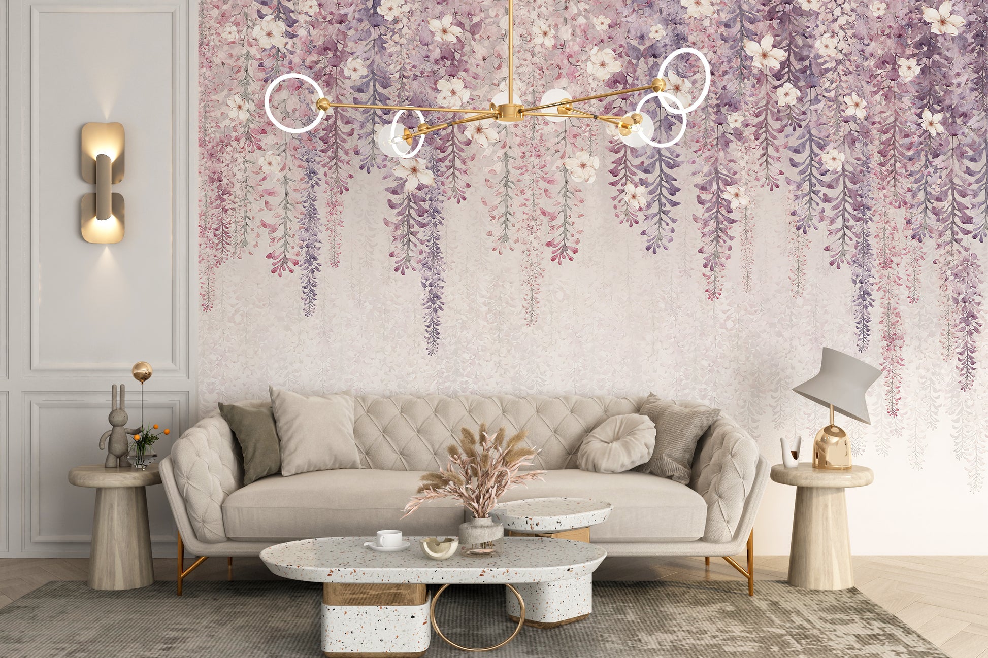 Wisteria watercolor wallpaper for serene home decor