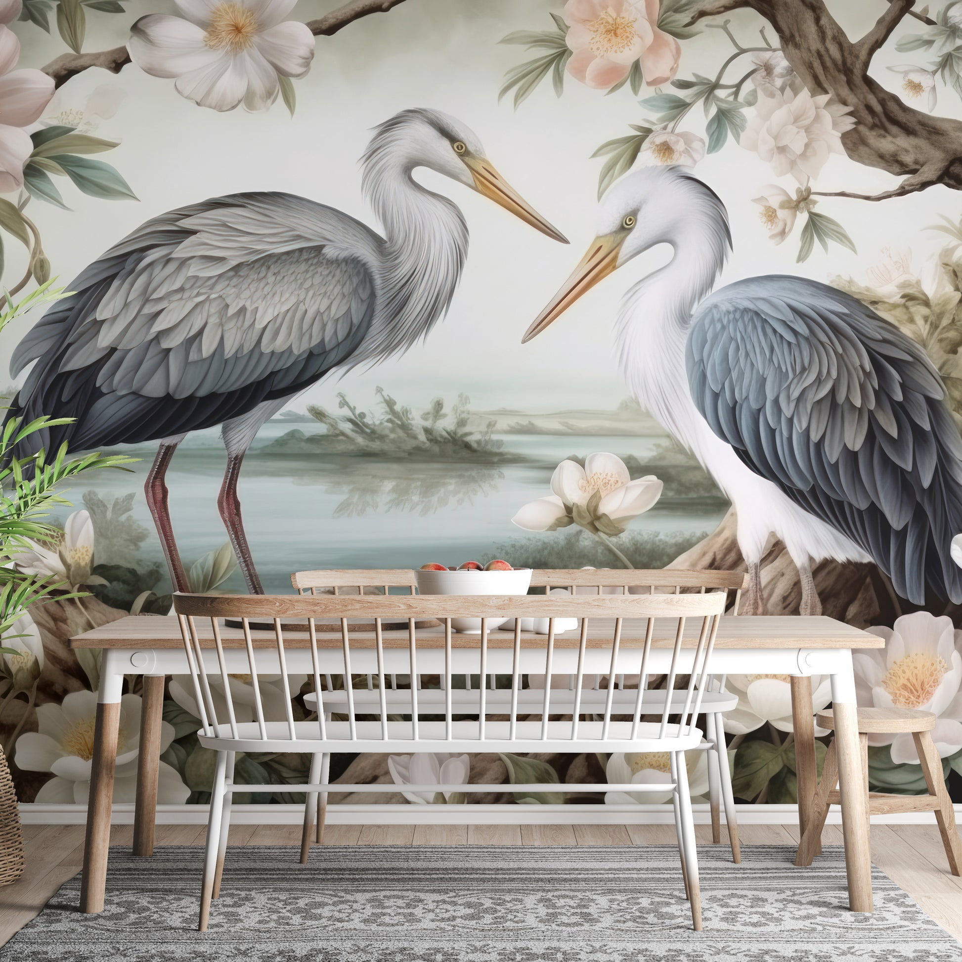 Heron wallpaper for relaxing and elegant decor