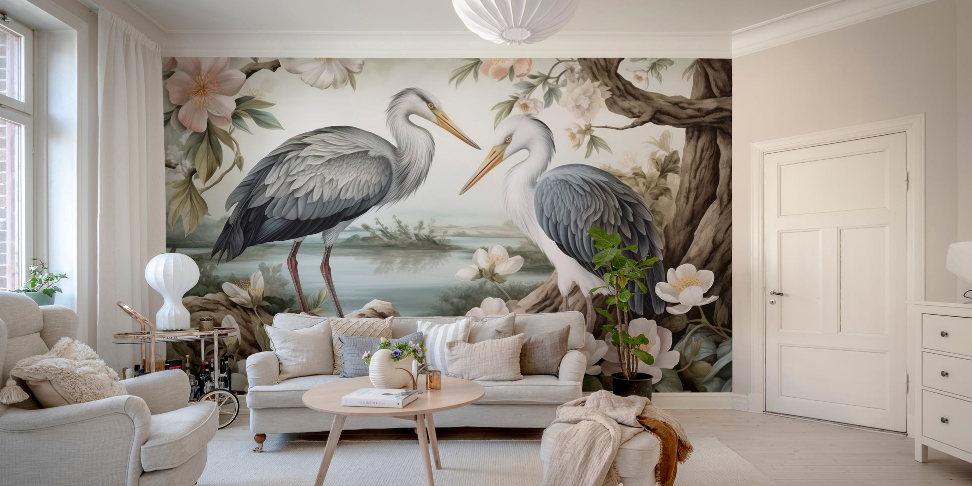 Elegant heron wallpaper for serene nature-themed decor