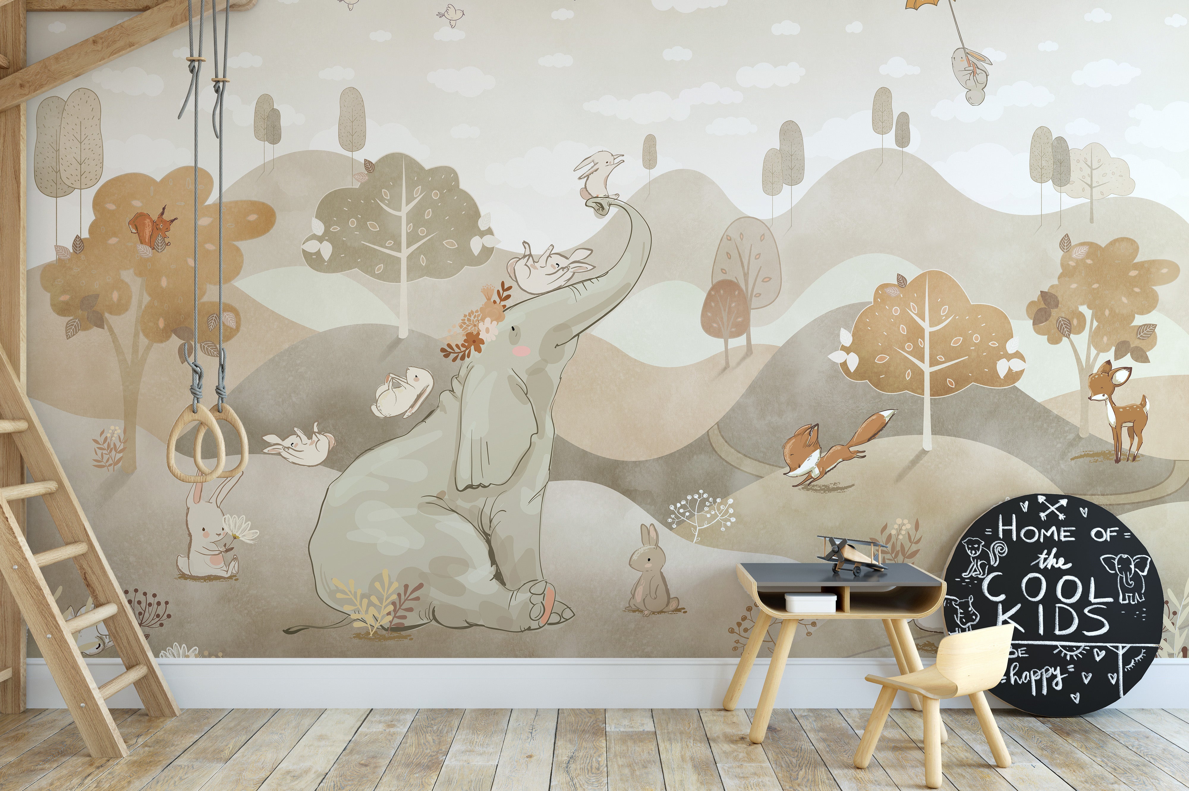 Storybook-inspired wall mural wallpaper with cute animals