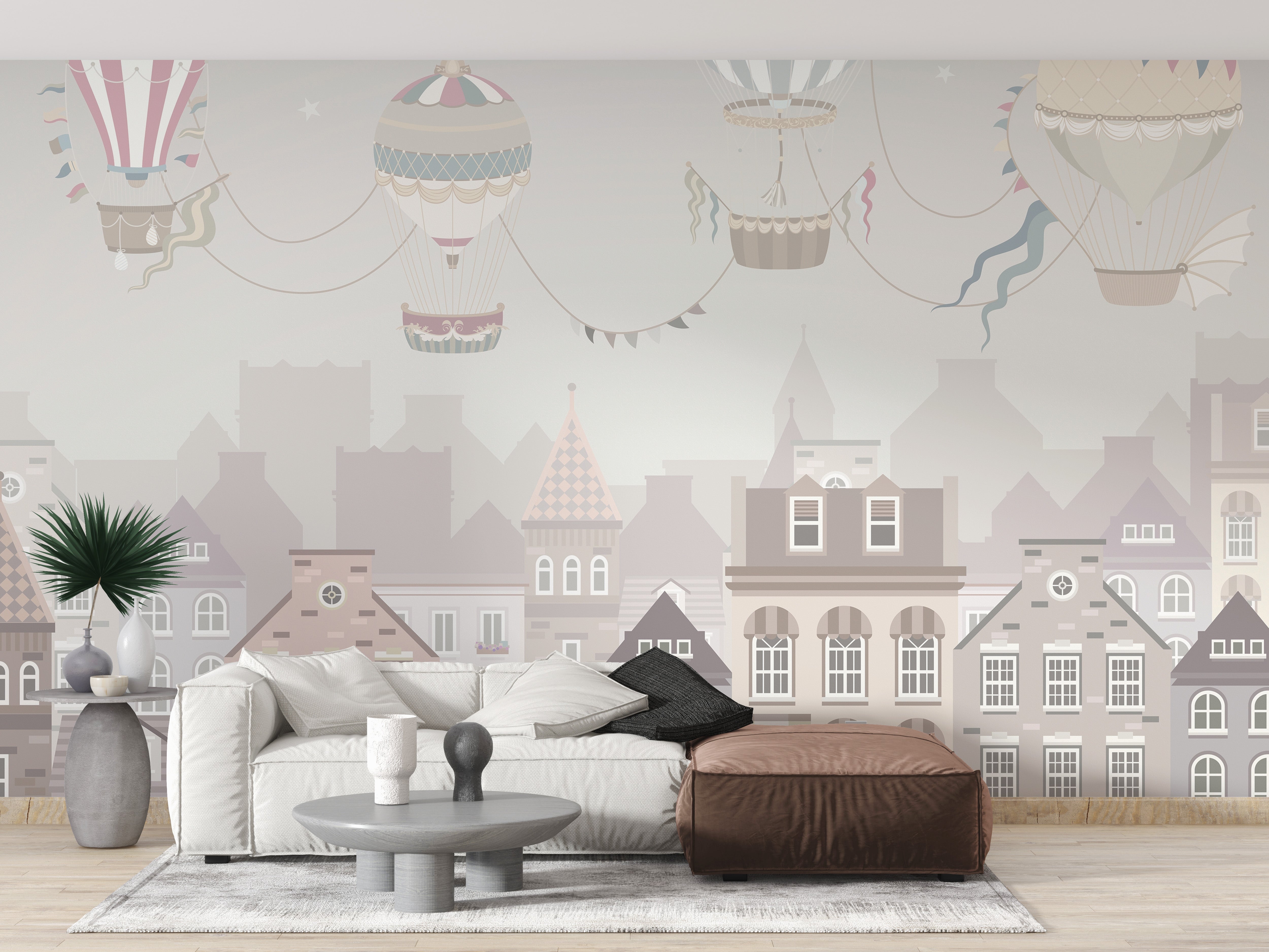 Charming vintage cityscape wallpaper design