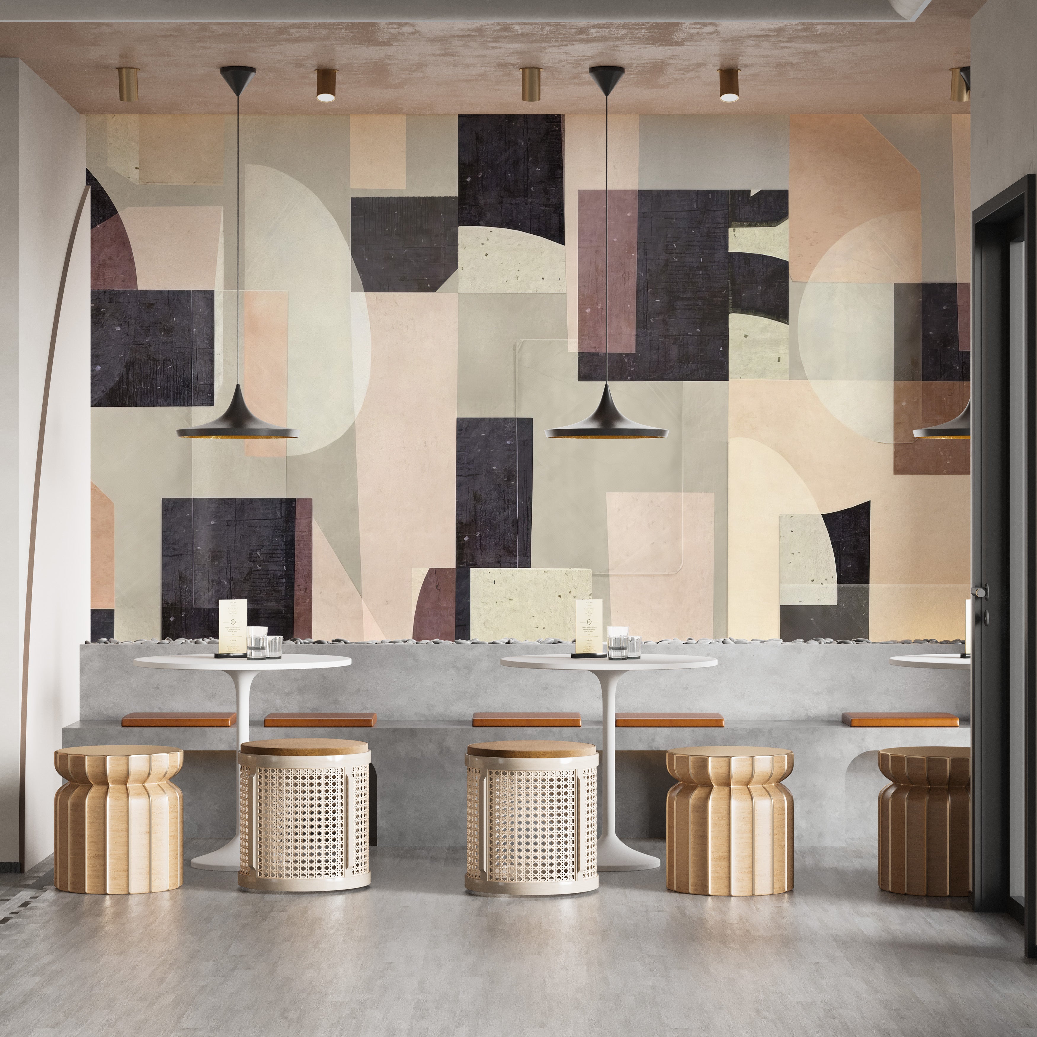 Contemporary abstract design wallpaper in muted shades