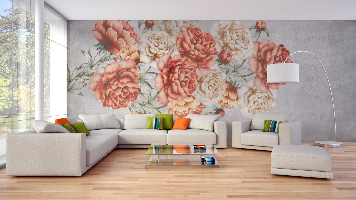 Lush rose bouquet wallpaper mural backdrop