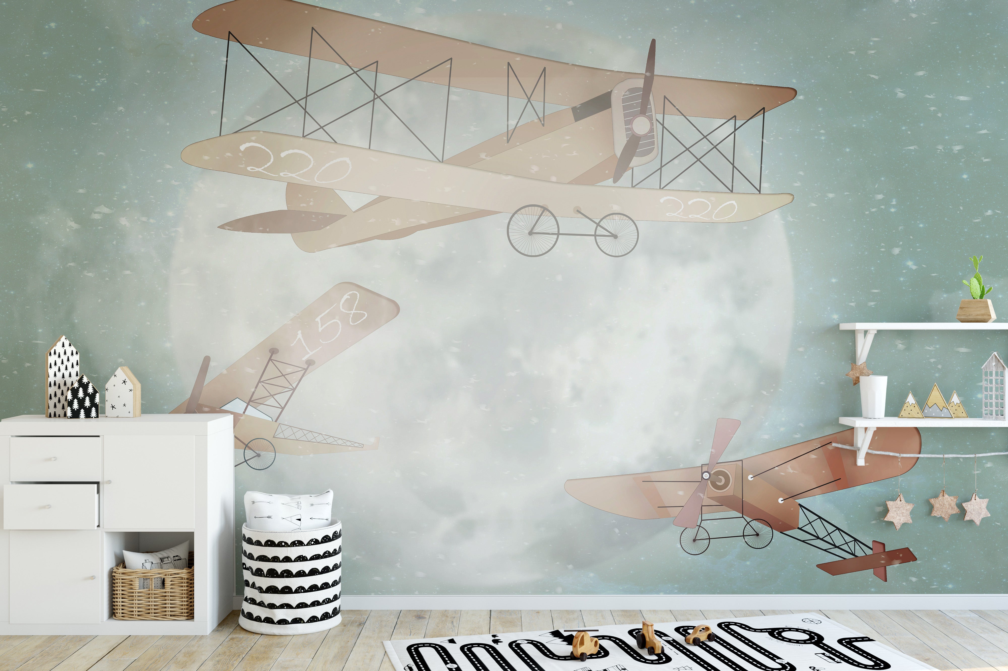 Playful aviator animals flying in the sky mural