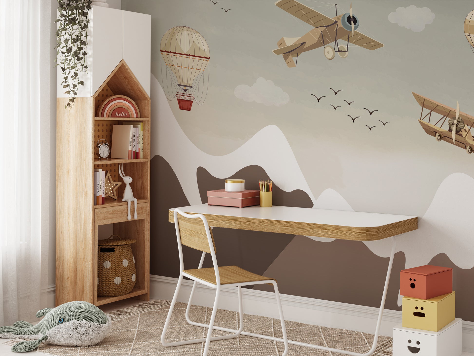 Vintage flying adventure wallpaper for kids