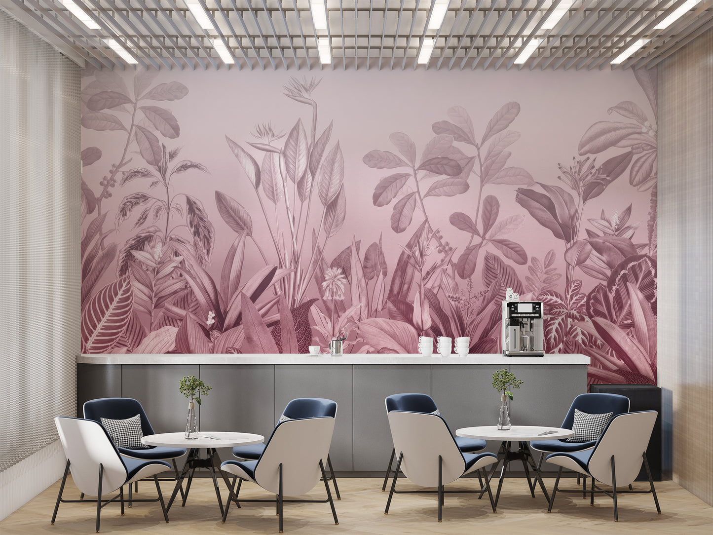 Tropical paradise pink wallpaper mural