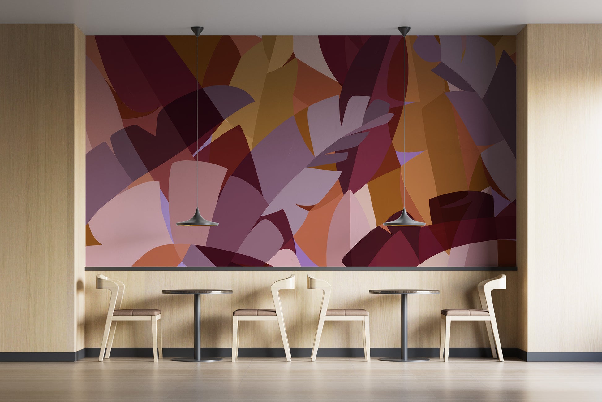 Artistic Cubist Harvest Foliage fresco mural for dining room walls.