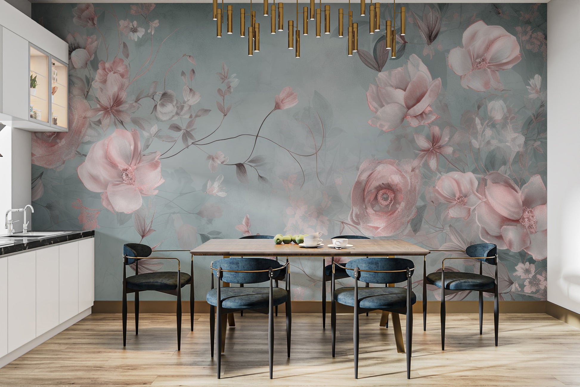 Graceful pink flower mural with delicate charm