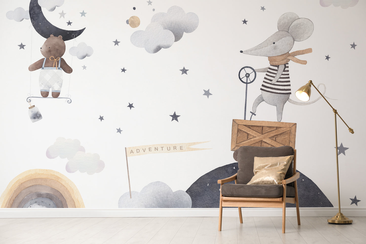 Gentle Animal Fantasy Scene Mural
