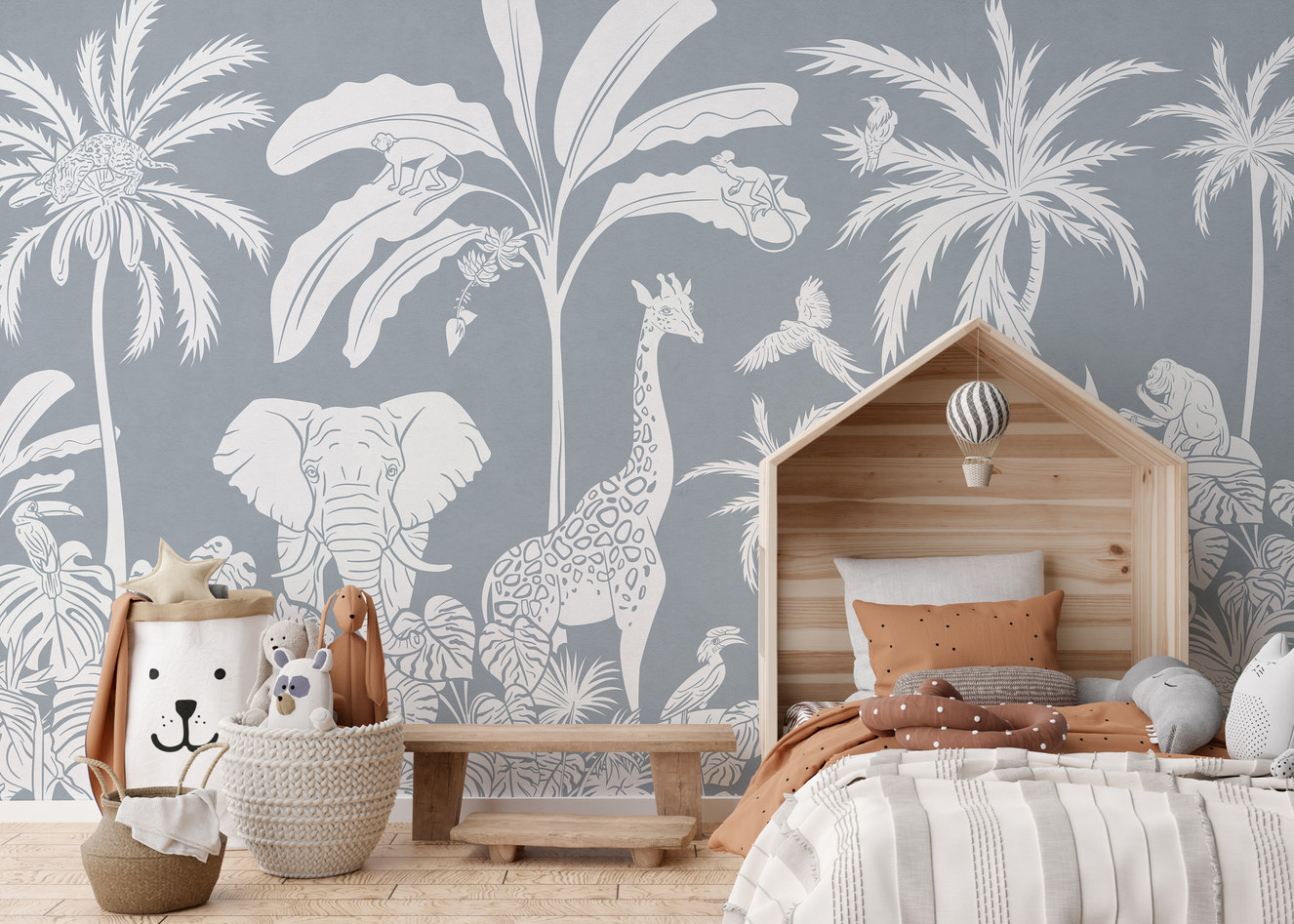 Monochrome Jungle Blue Wall Mural
