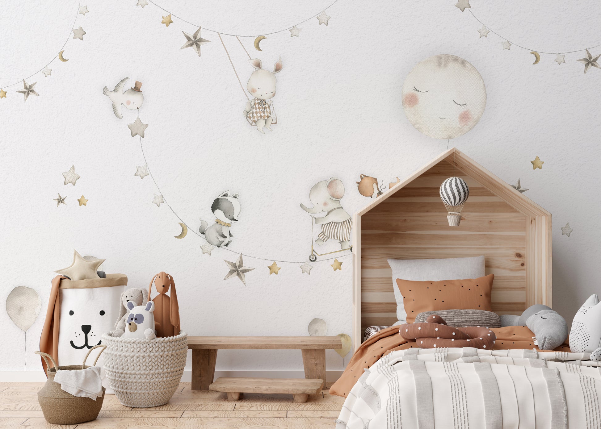 Calm and cozy moon wallpaper for playrooms