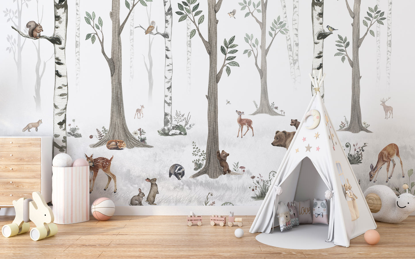 Calm woodland scene White Forest wallpaper for walls