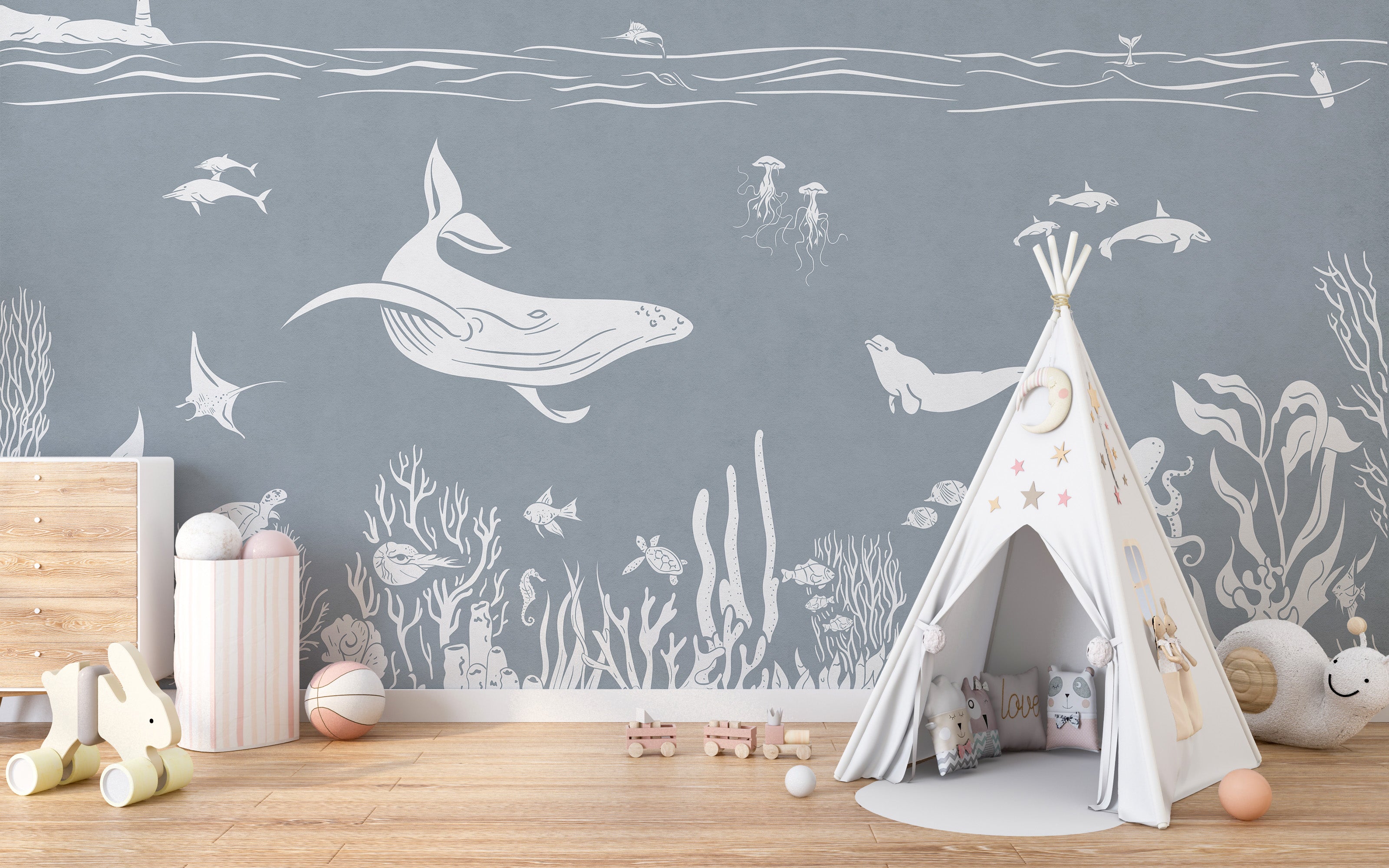 Sea Blue Monochrome Wall Mural
