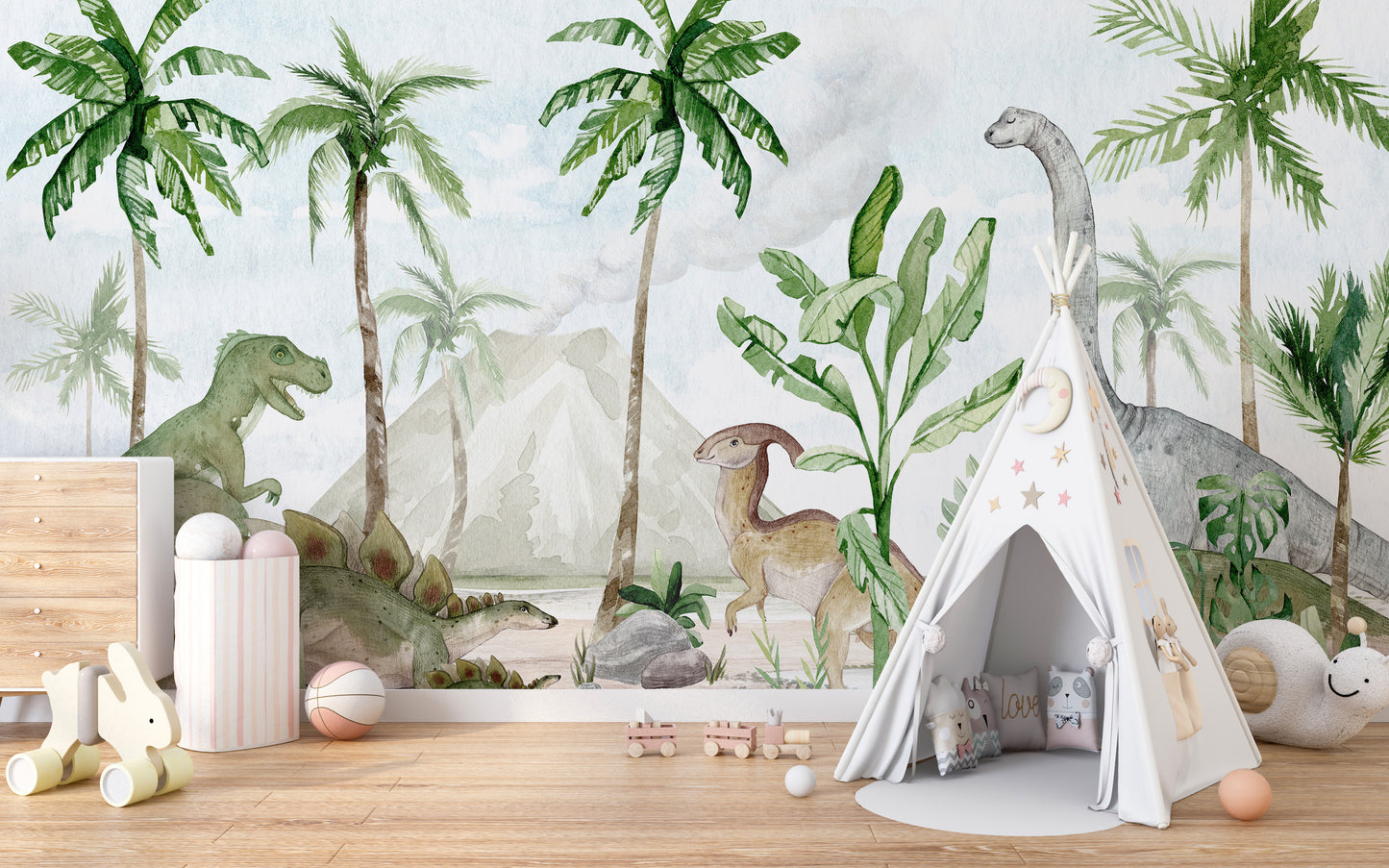 Kids' room dinosaur forest wall art