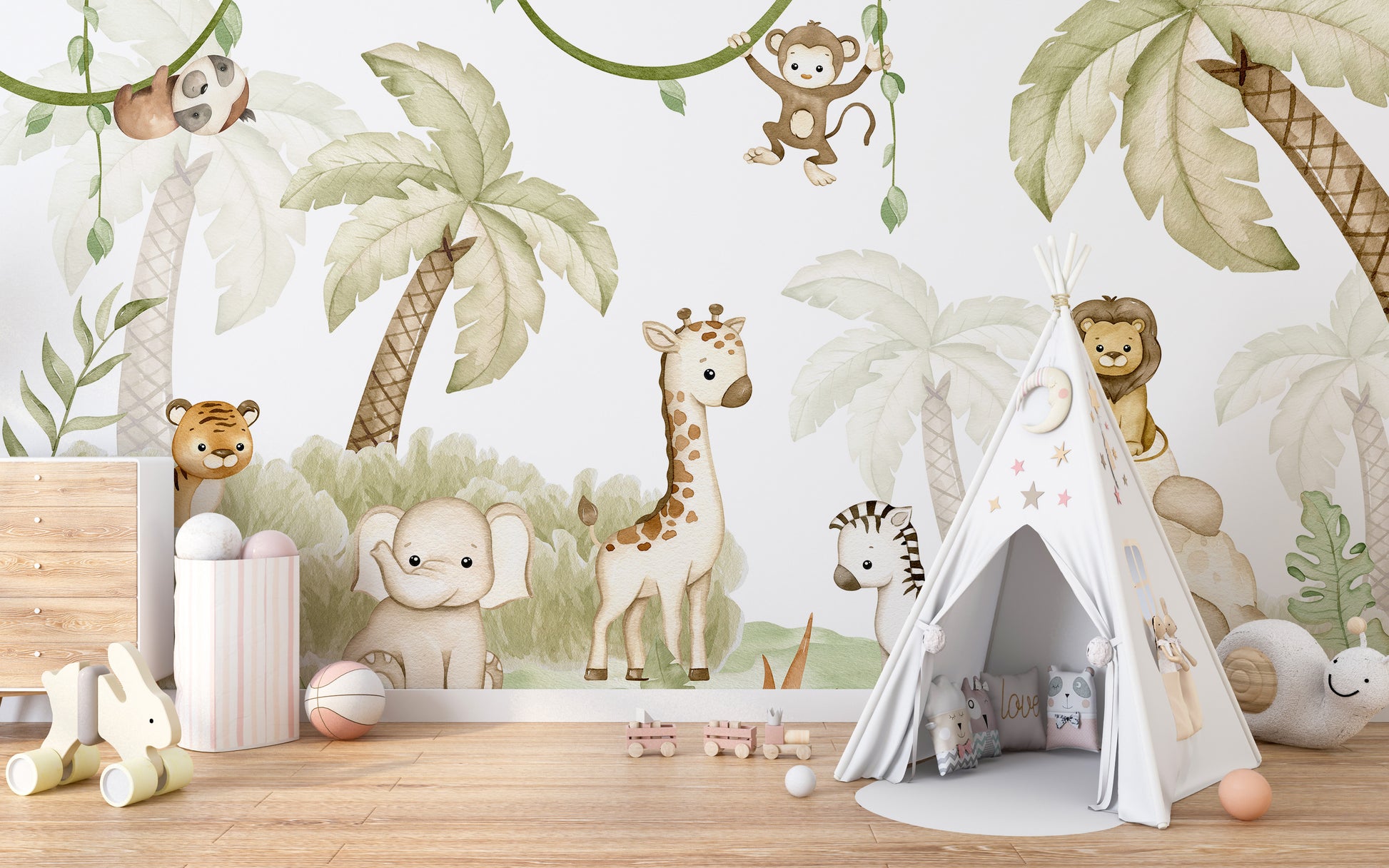 Savannah-inspired wall design for kids spaces