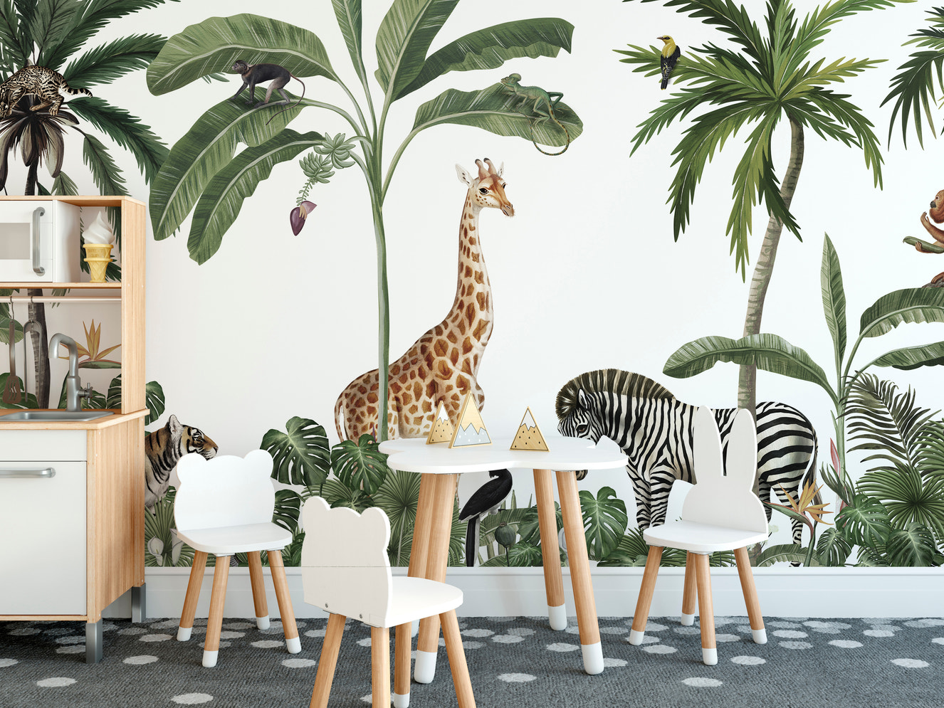 Tropical forest animals jungle theme wallpaper decor