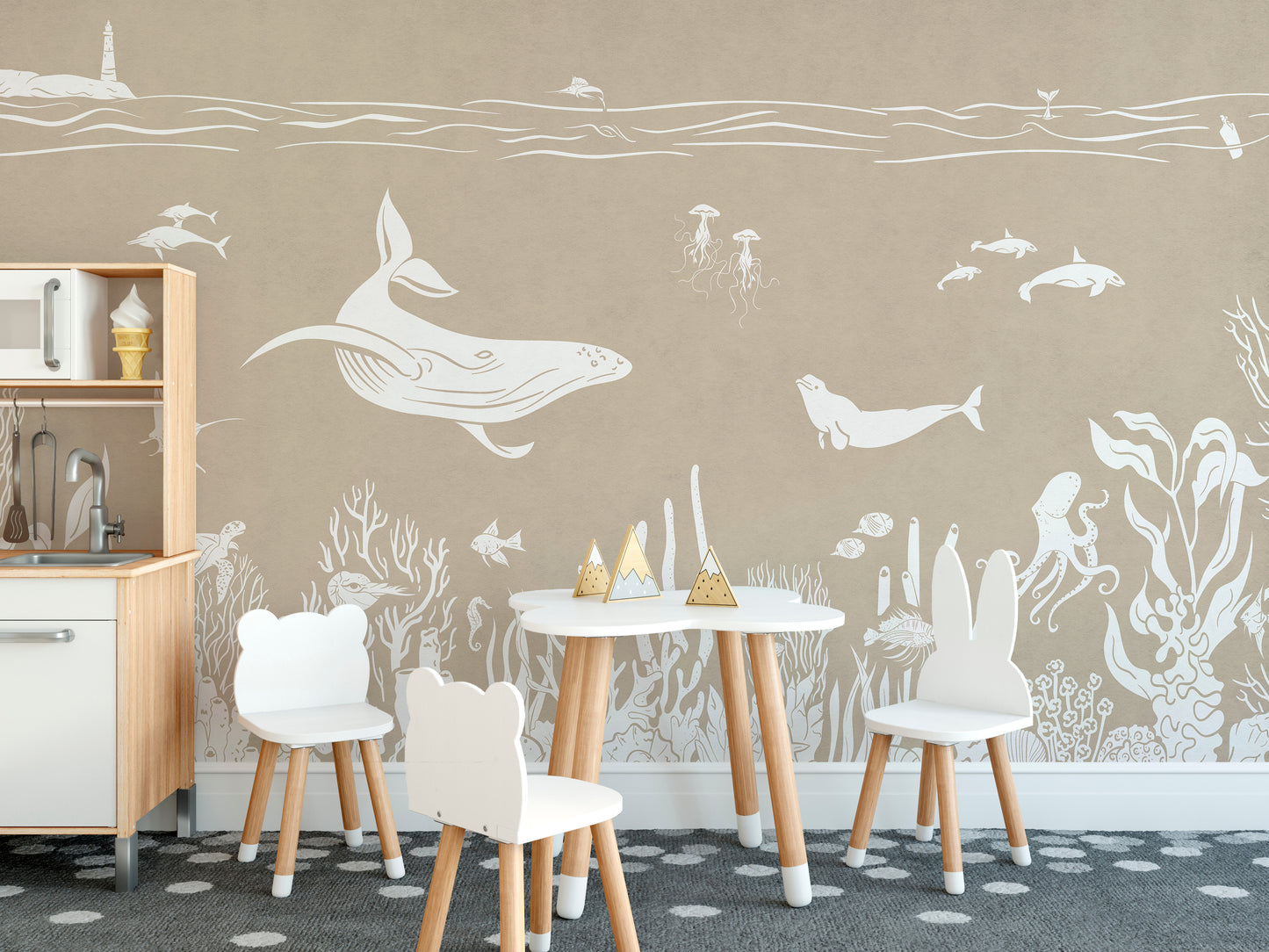 Monochrome Sea Brown Wallpaper Mural