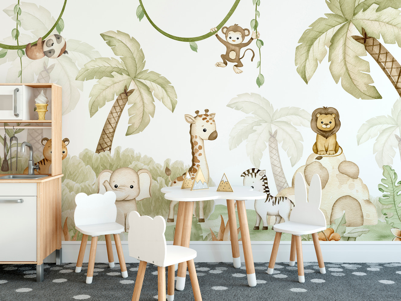 Baby Safari Animals Watercolor Wallpaper for kids