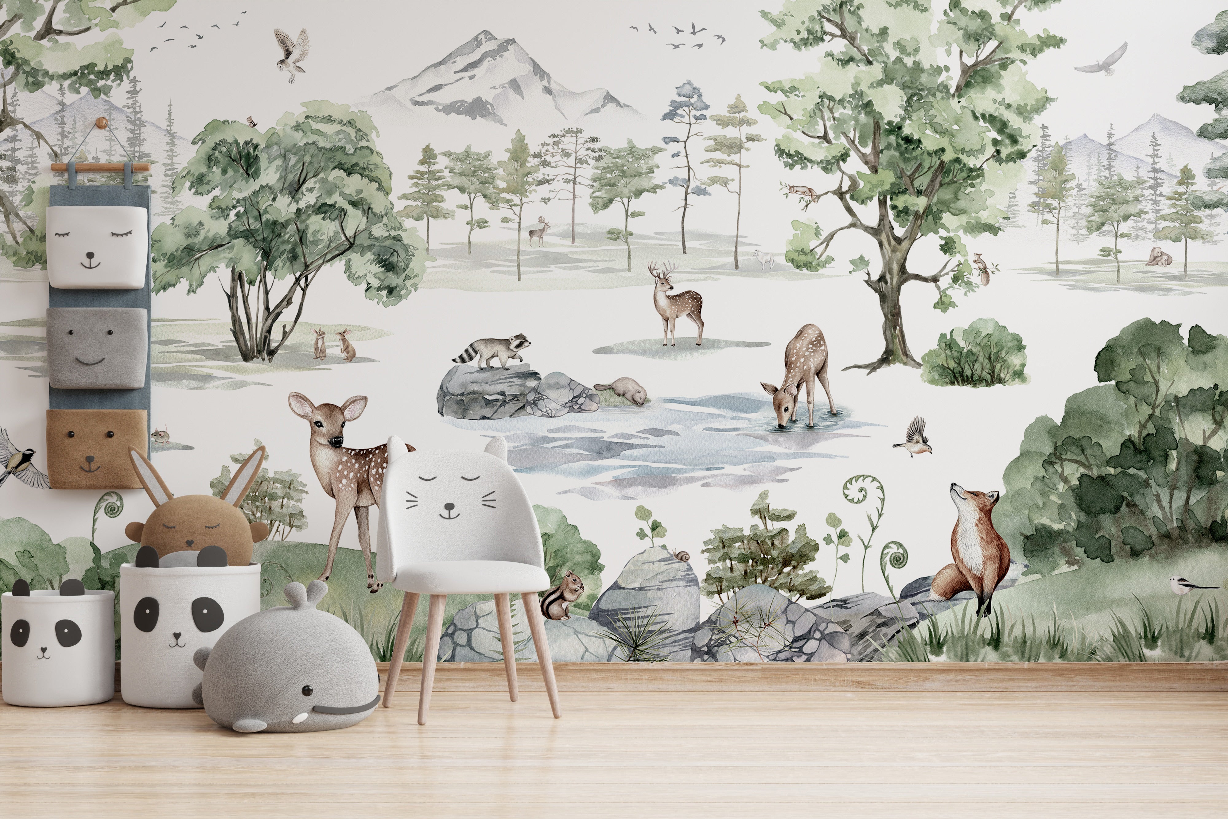 Watercolor deer forest wallpaper showcasing snowy scenery