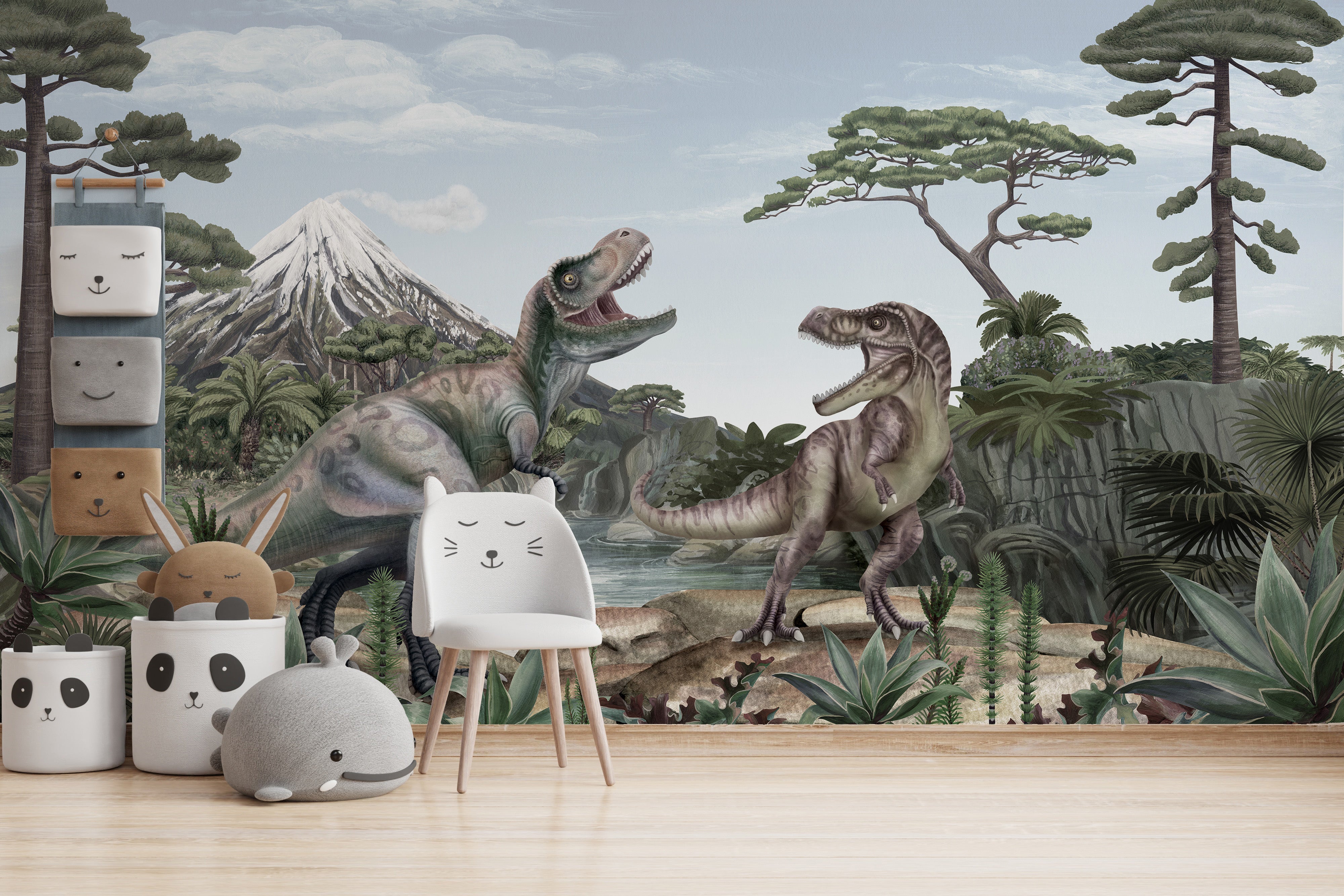 Terrific T-Rex wallpaper for kids' room with prehistoric vibe