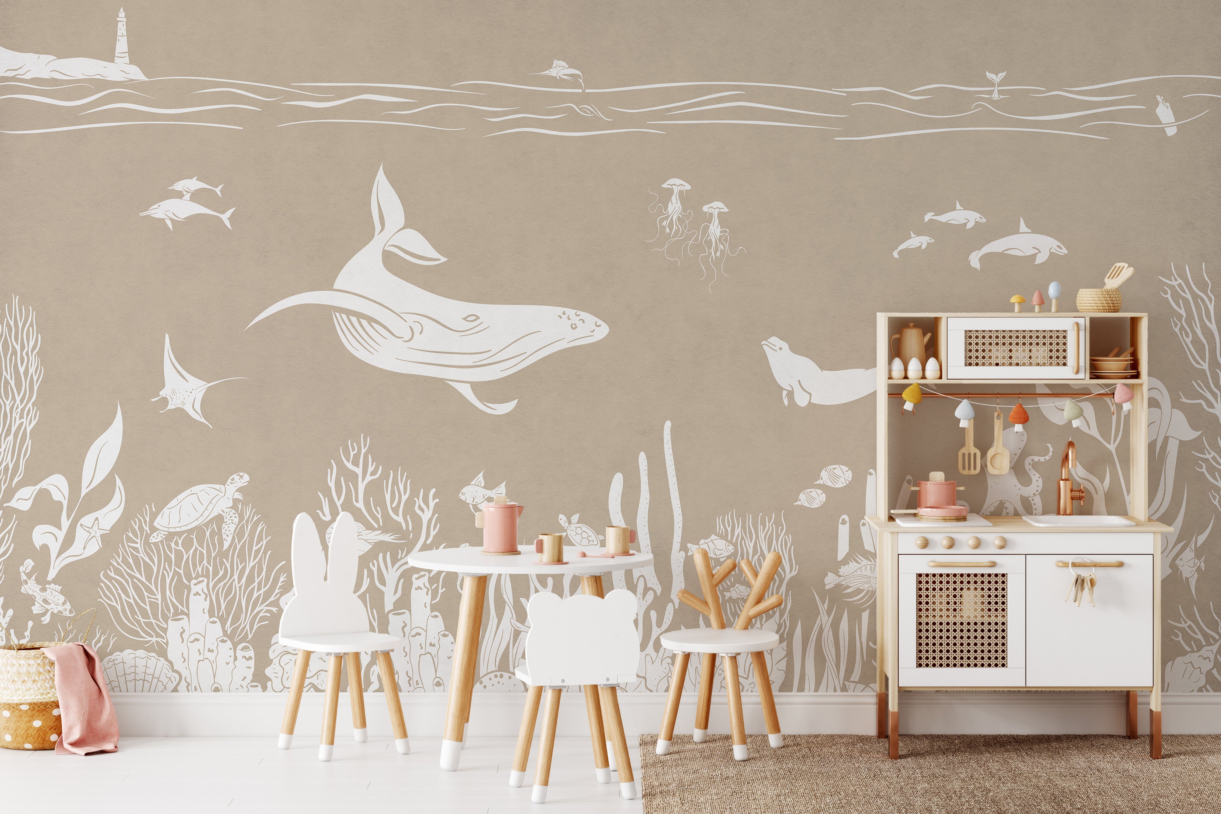 Monochrome Sea Brown Wallpaper Mural
