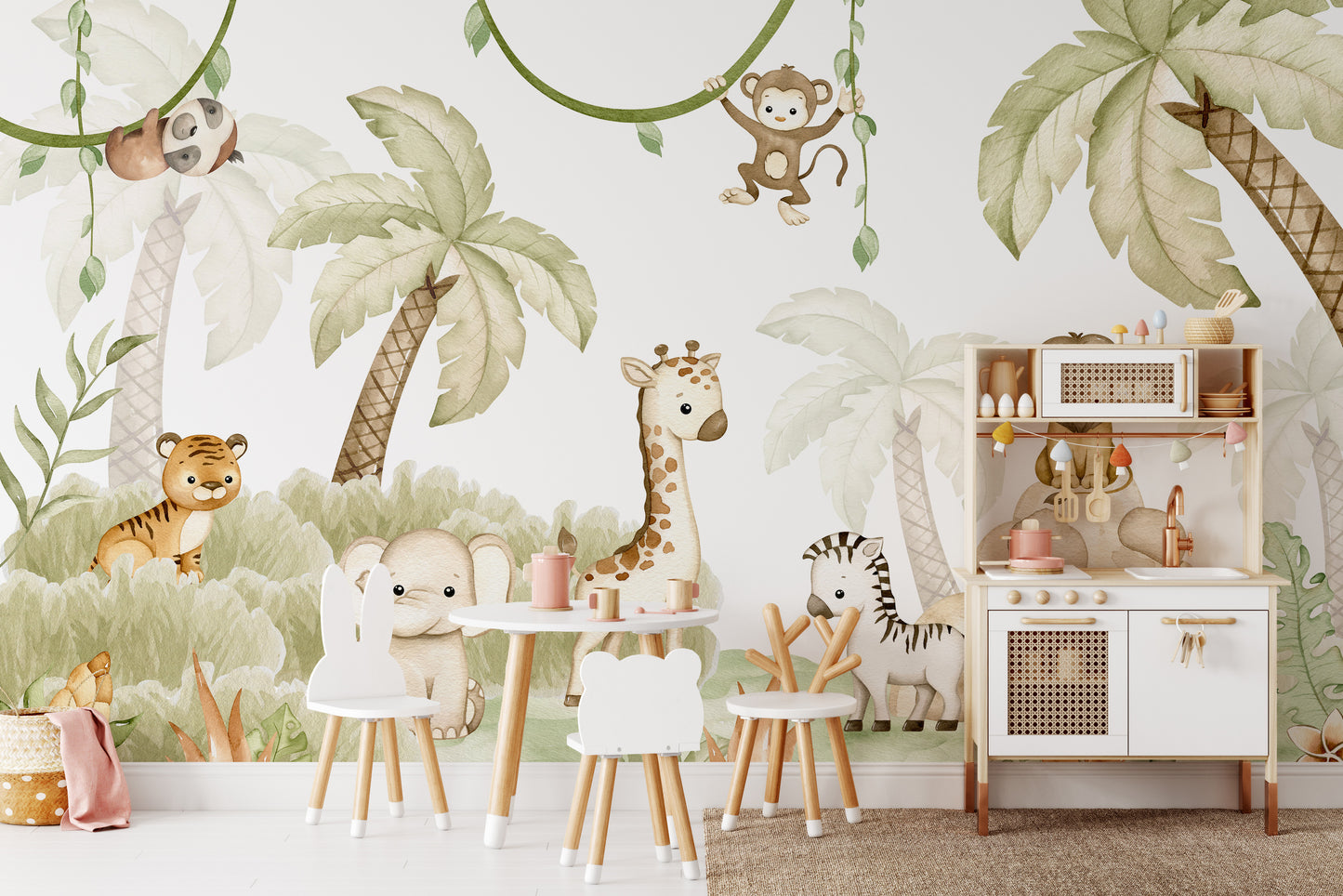 Baby Safari Animals Watercolor Wallpaper