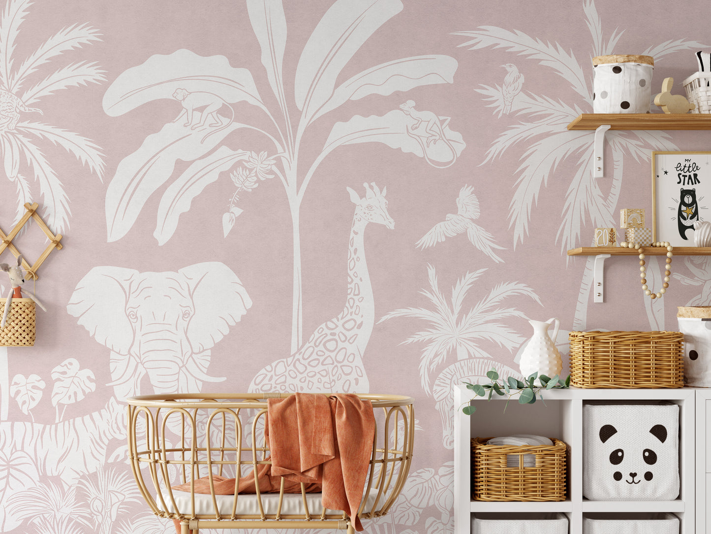 Monochrome Jungle Pink Wall Mural