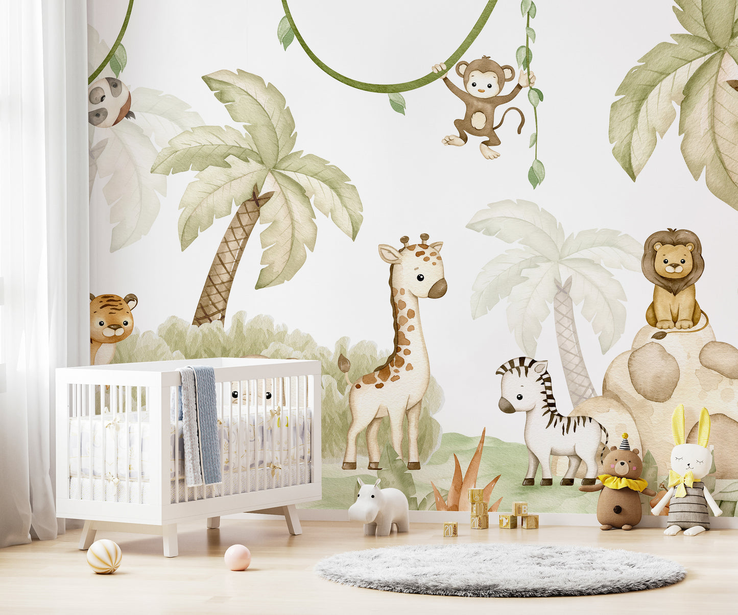 Baby Safari Animals Watercolor Wallpaper