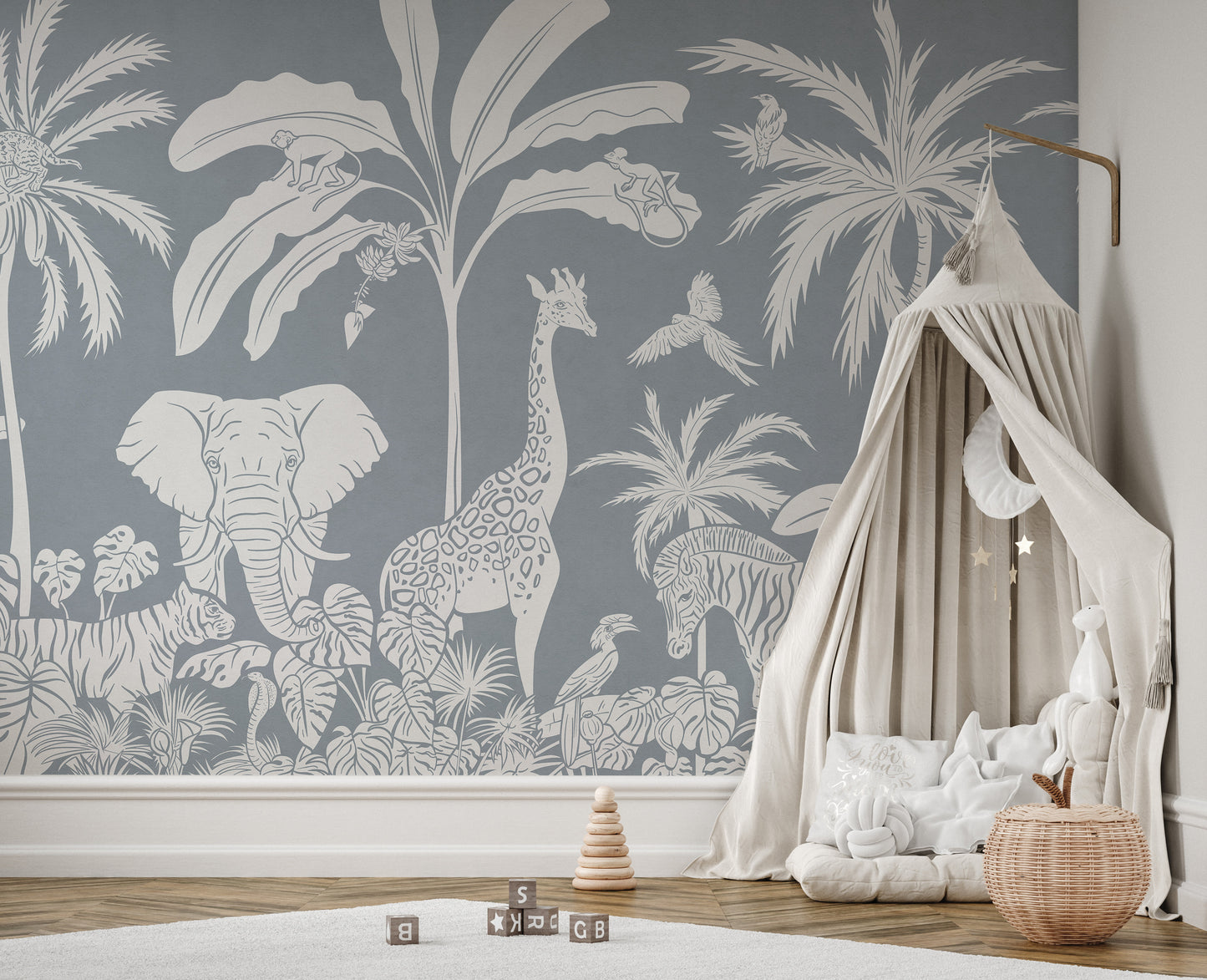 Monochrome Jungle Blue Wall Mural