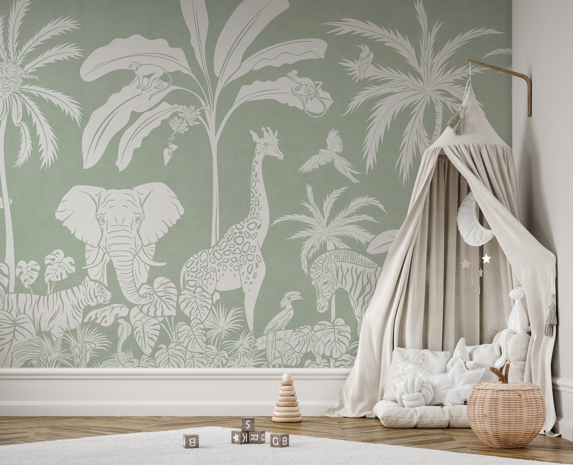 Tropical Green Jungle Monochrome Mural
