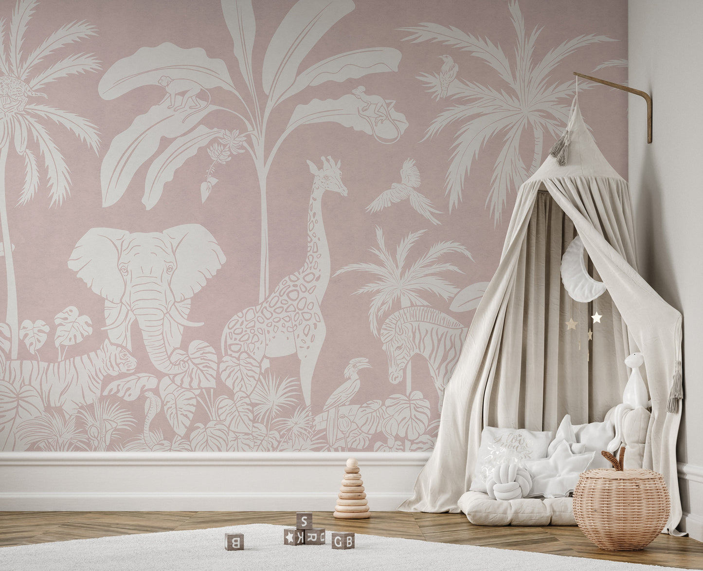 Monochrome Jungle Pink Wall Mural