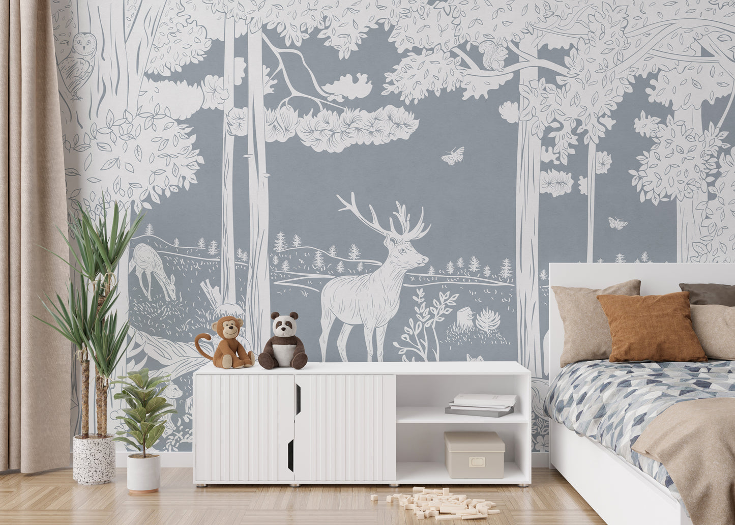 Monochrome Forest Blue Wallpaper Mural