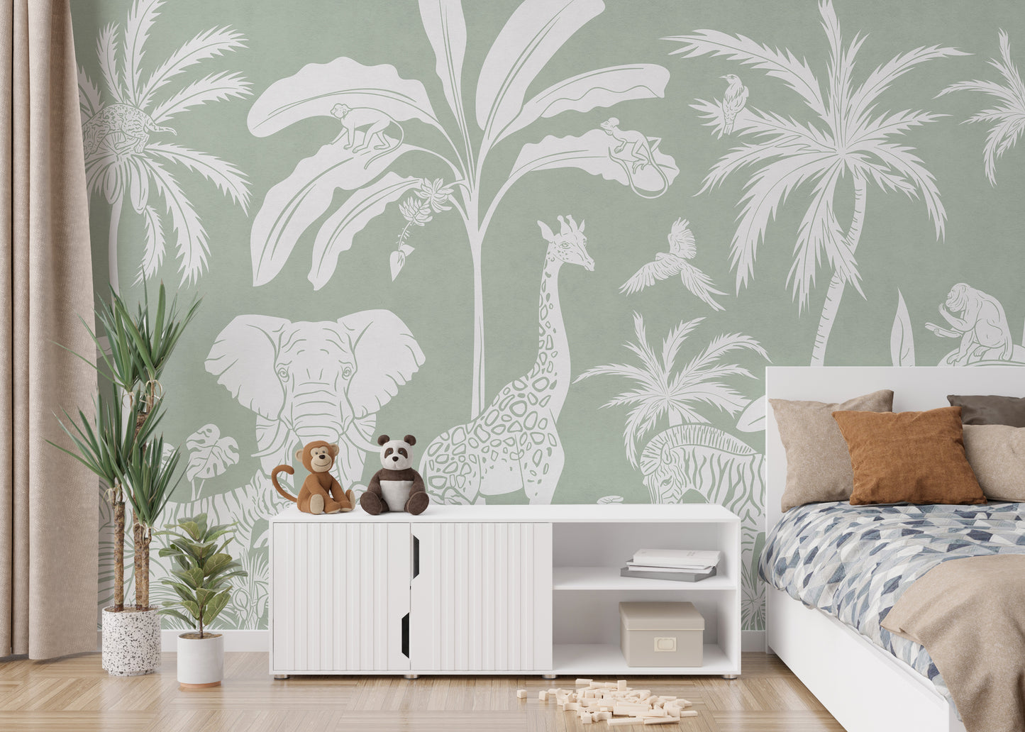 Monochrome Jungle Green Wall Mural