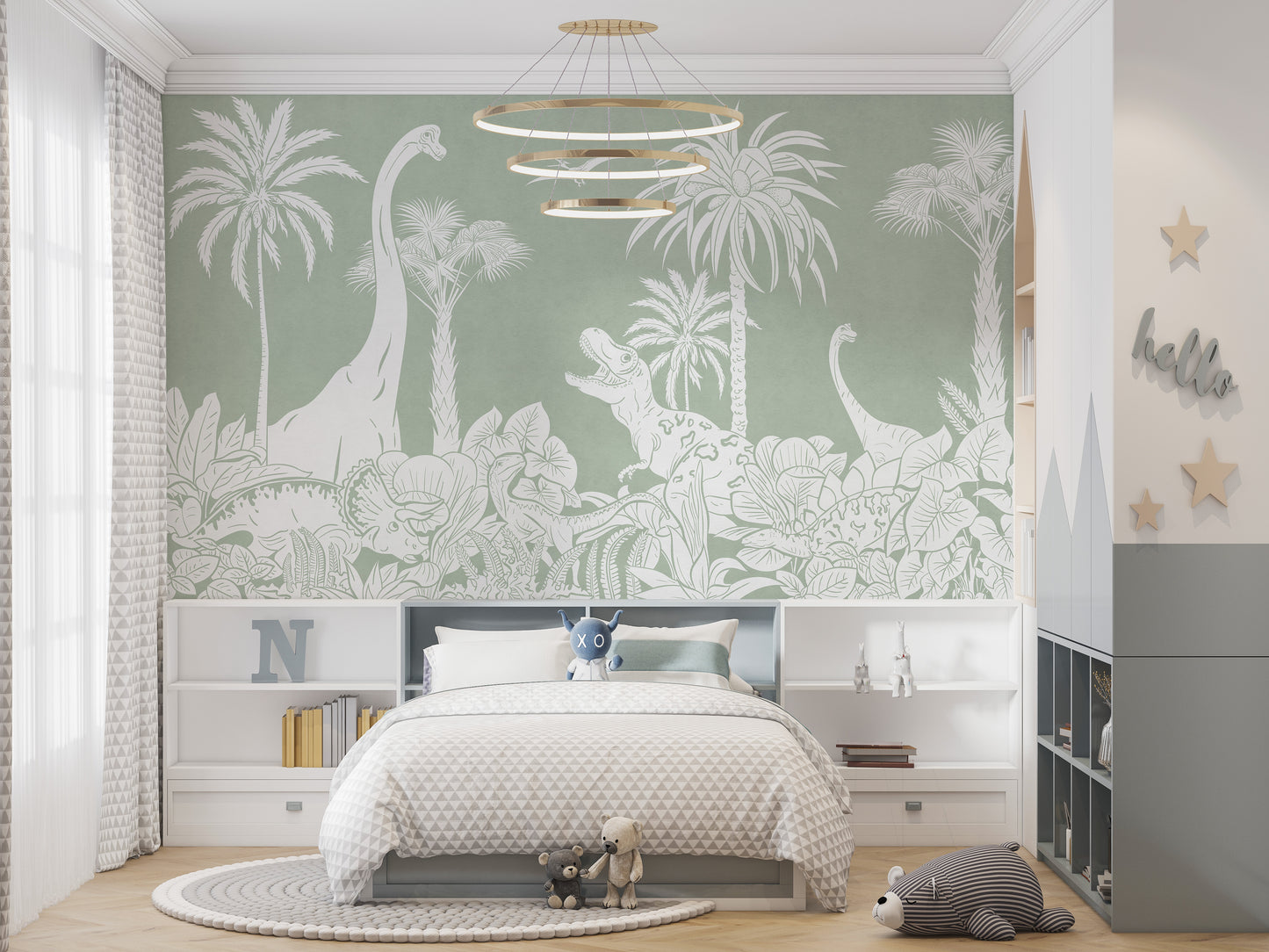 Monochrome Dino Green Wall Mural