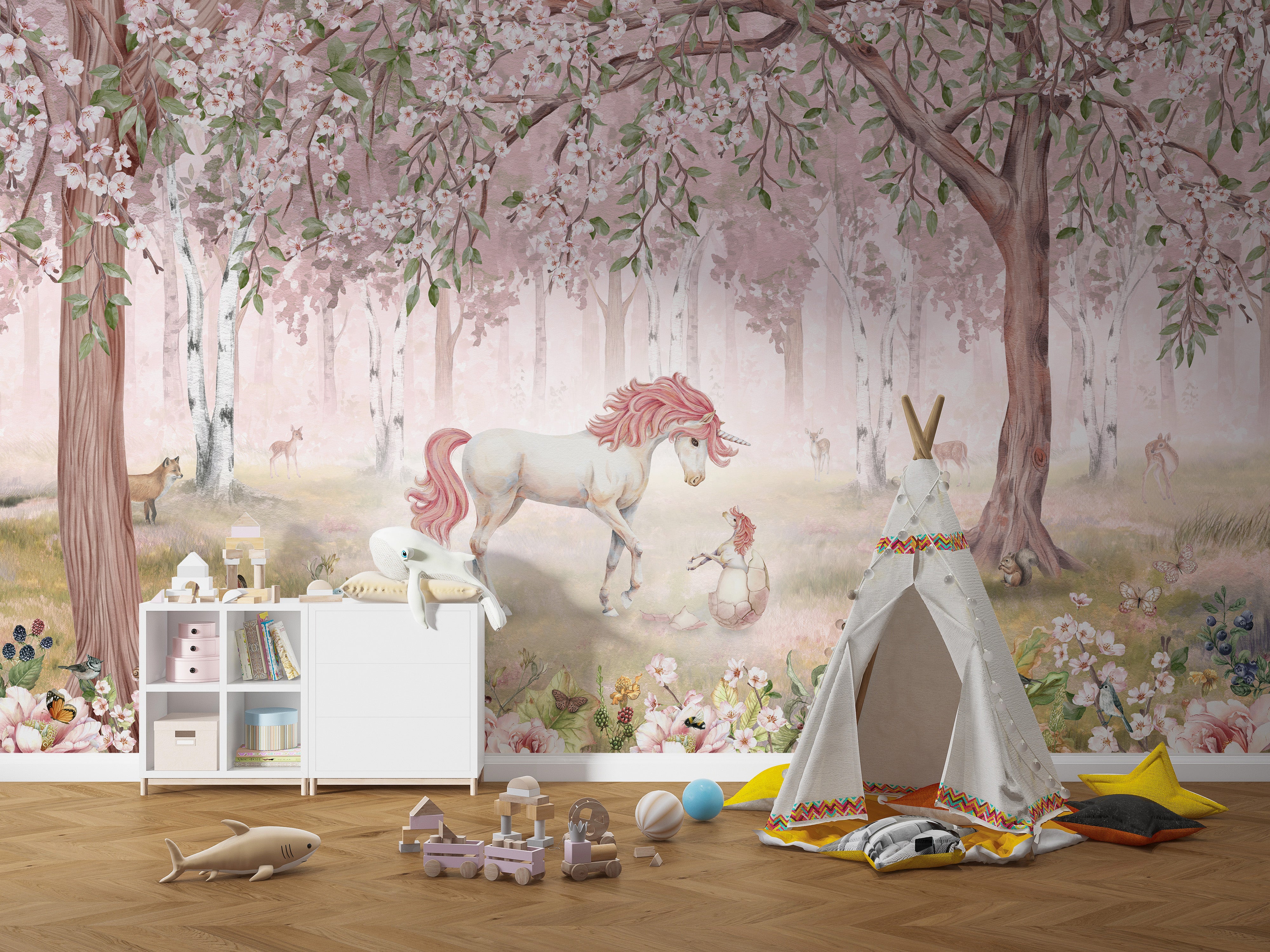 Enchanted Unicorn Forest in Pink
