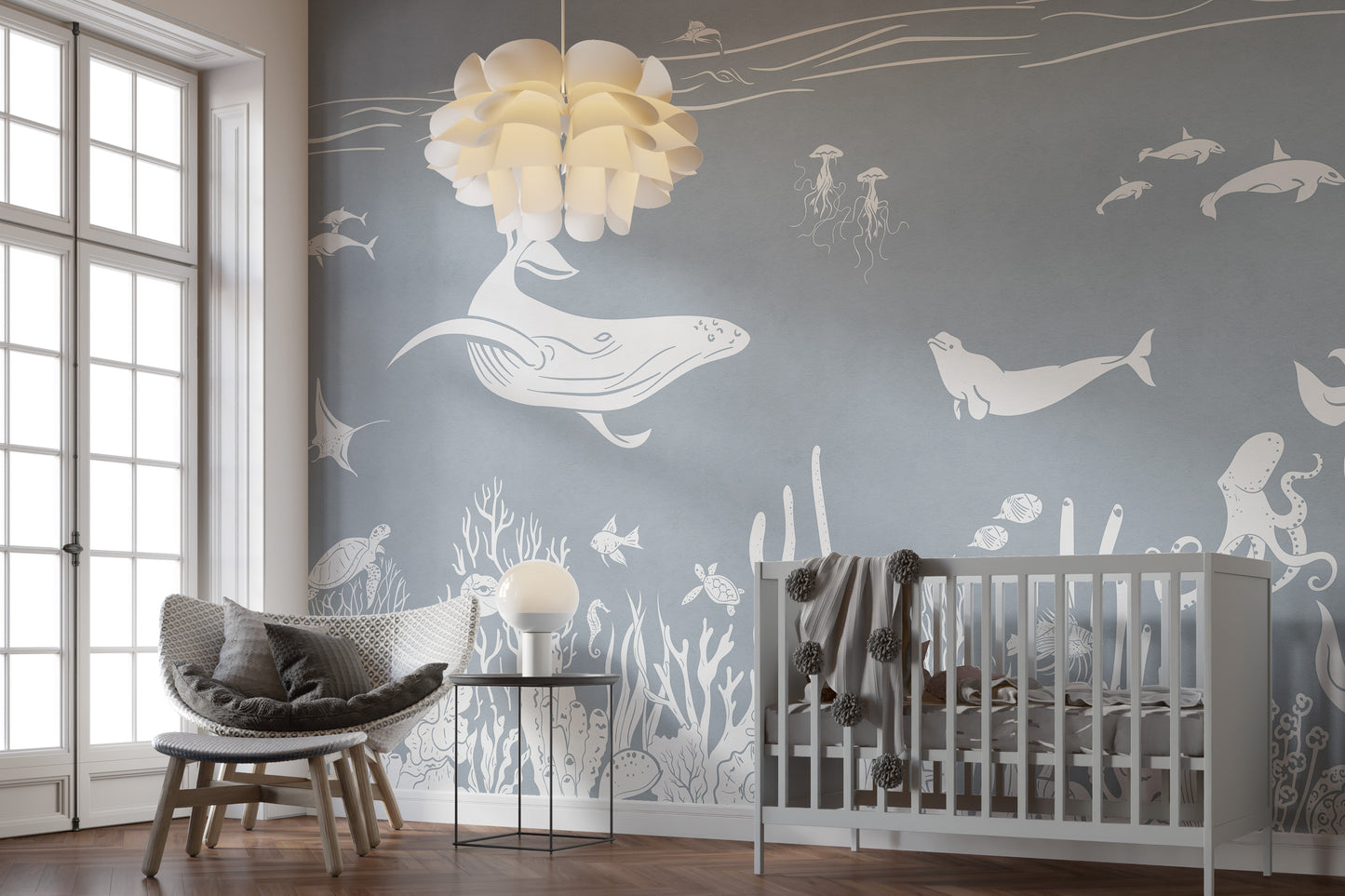 Monochrome Sea Blue Wallpaper Mural