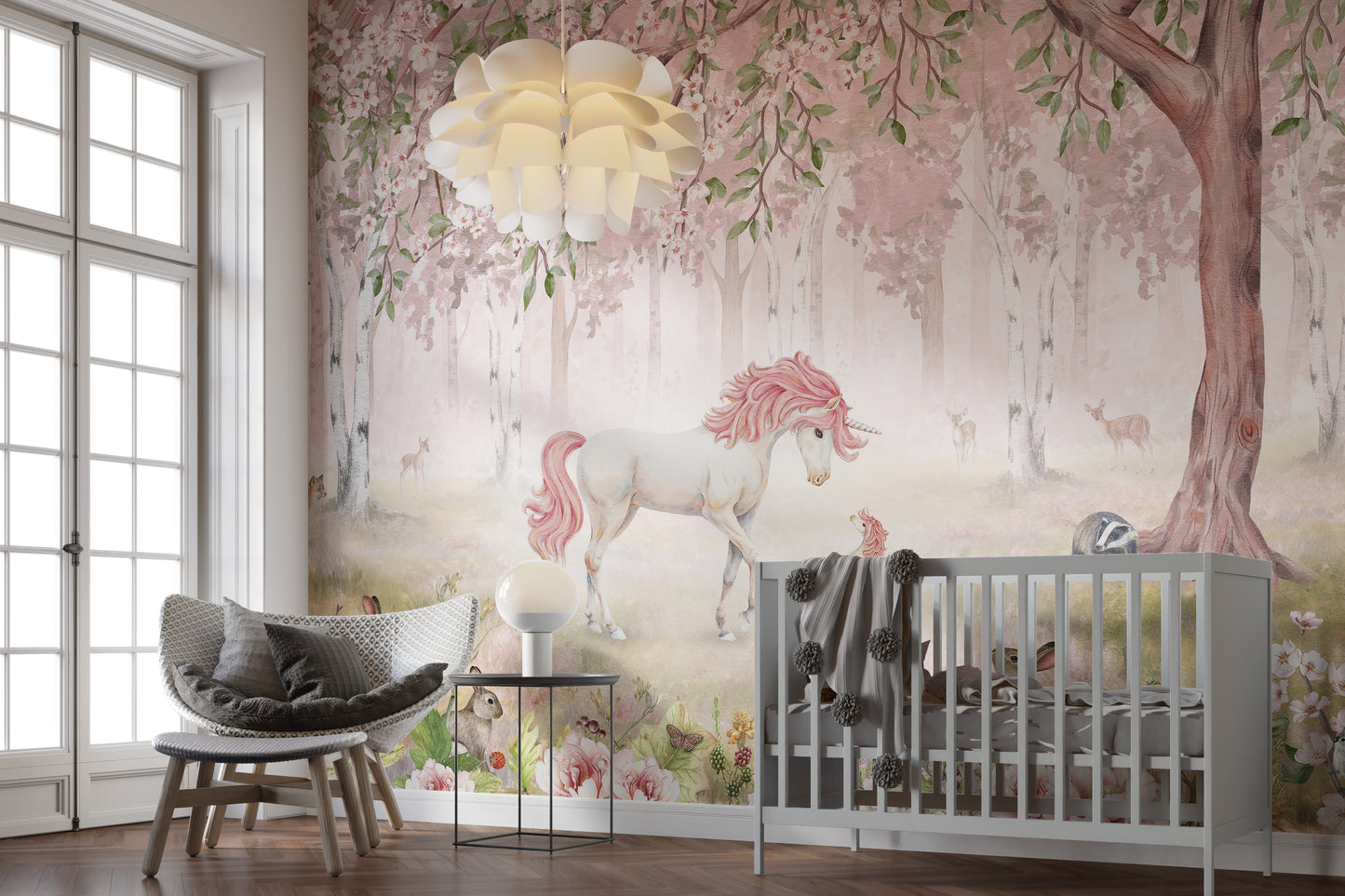 Pink Unicorn Forest Wall Mural
