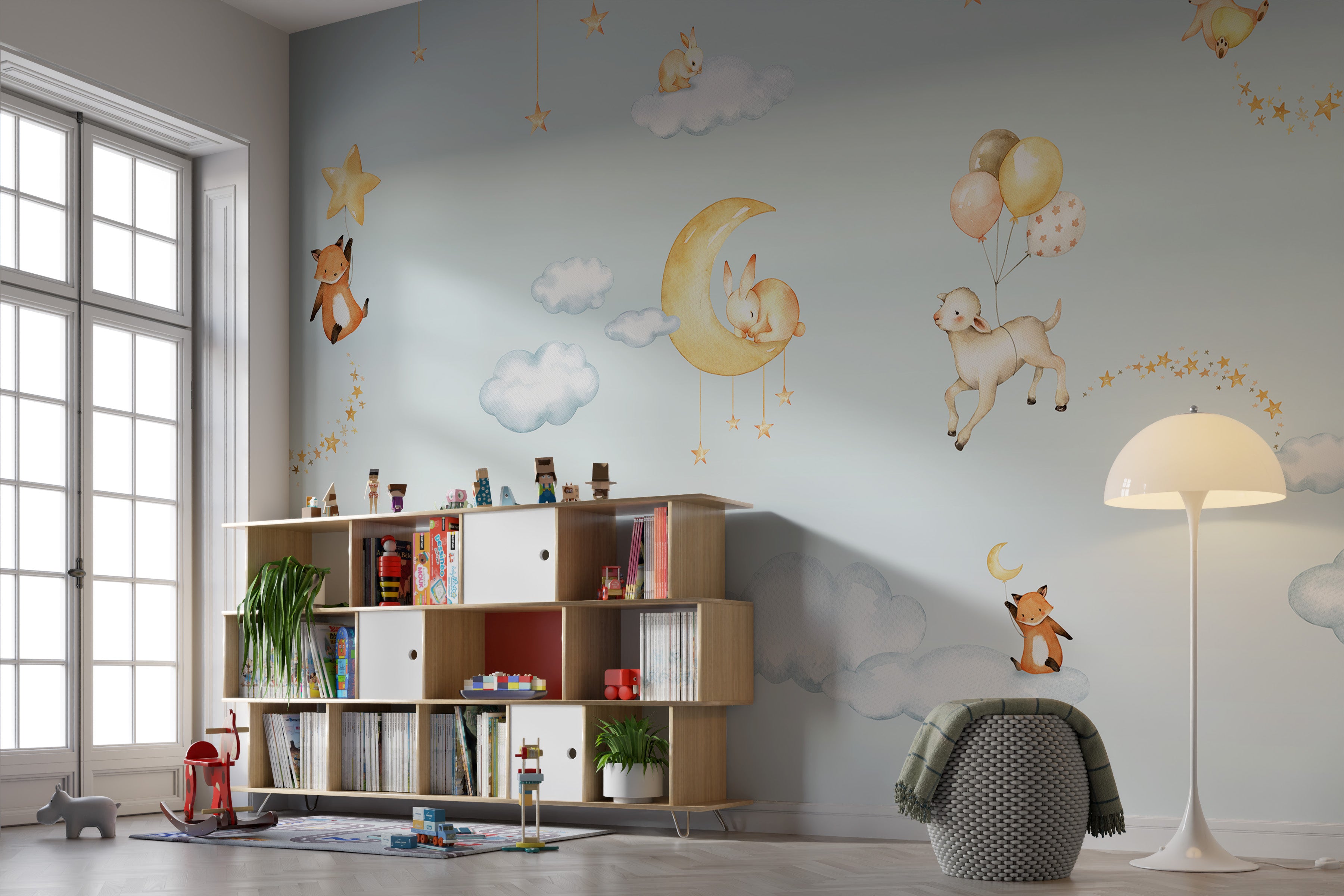 Whimsical Blue Sweet Dreams wallpaper for nursery walls