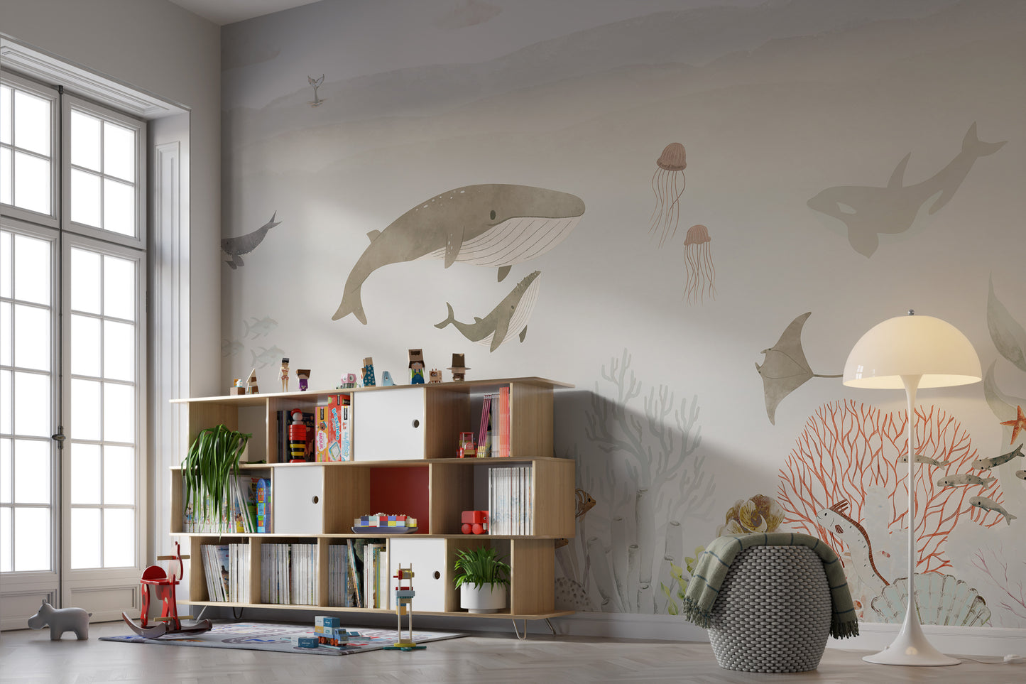 Vibrant brown sea mural for kids playrooms