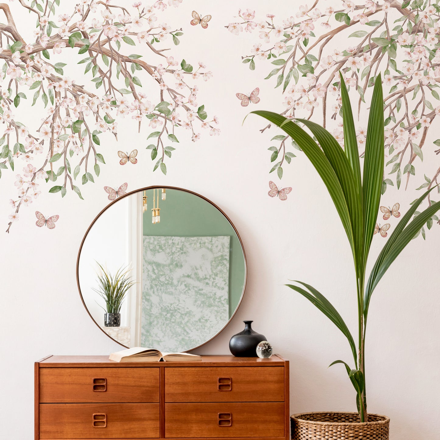 Blooming pink flowers wallpaper for interiors