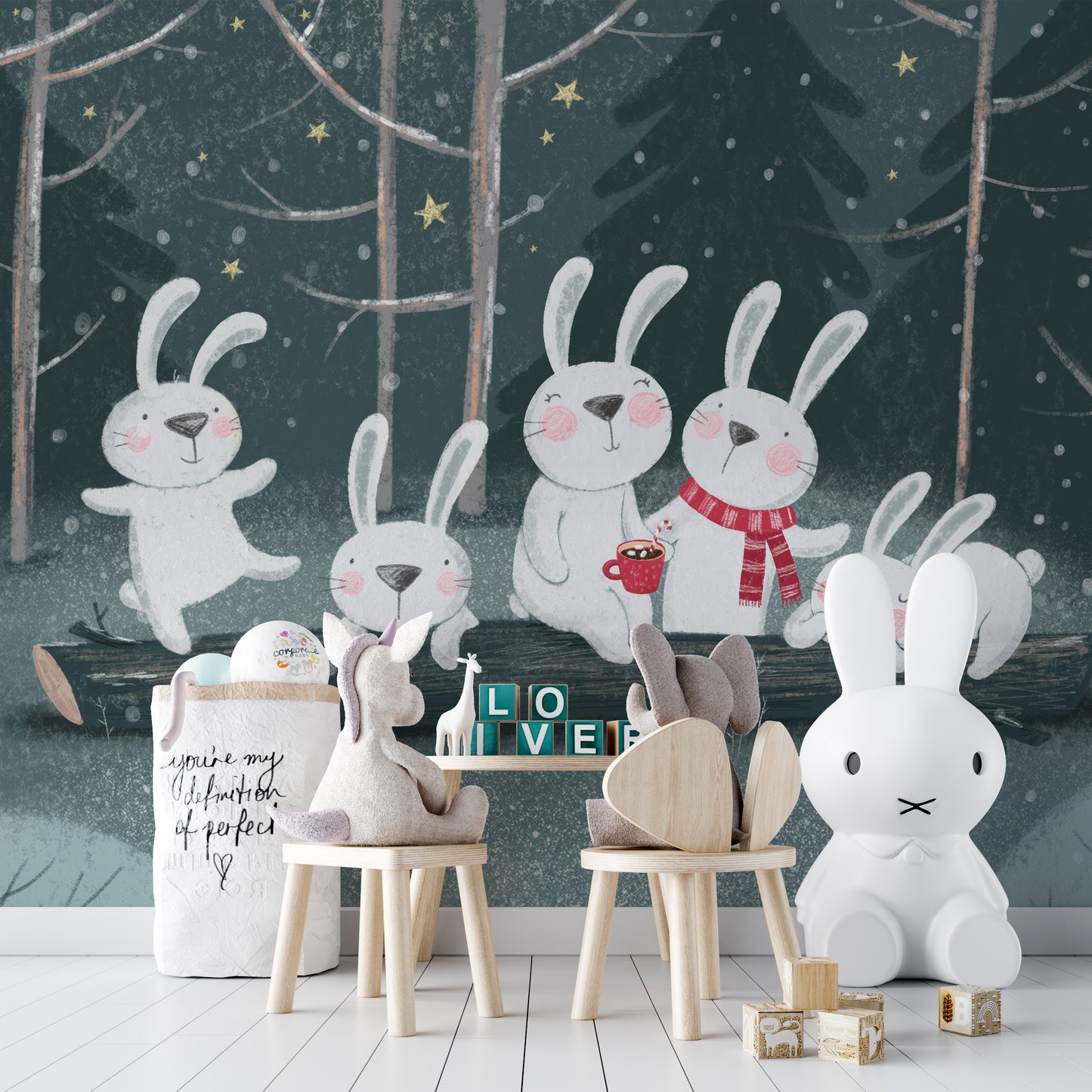 Bunnies Night Out Wall Mural