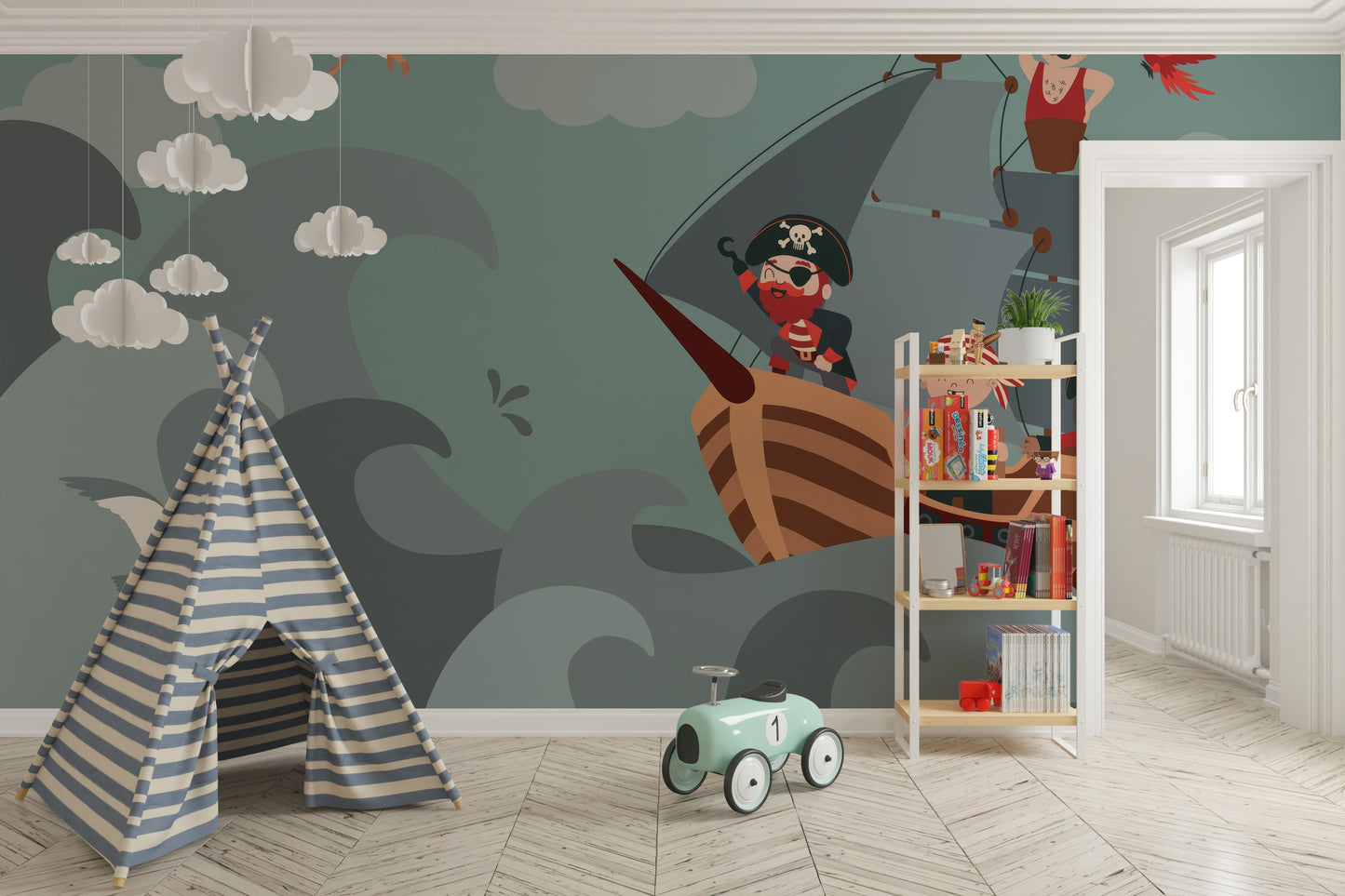 Cartoon Pirate Ship Wallpaper Mural