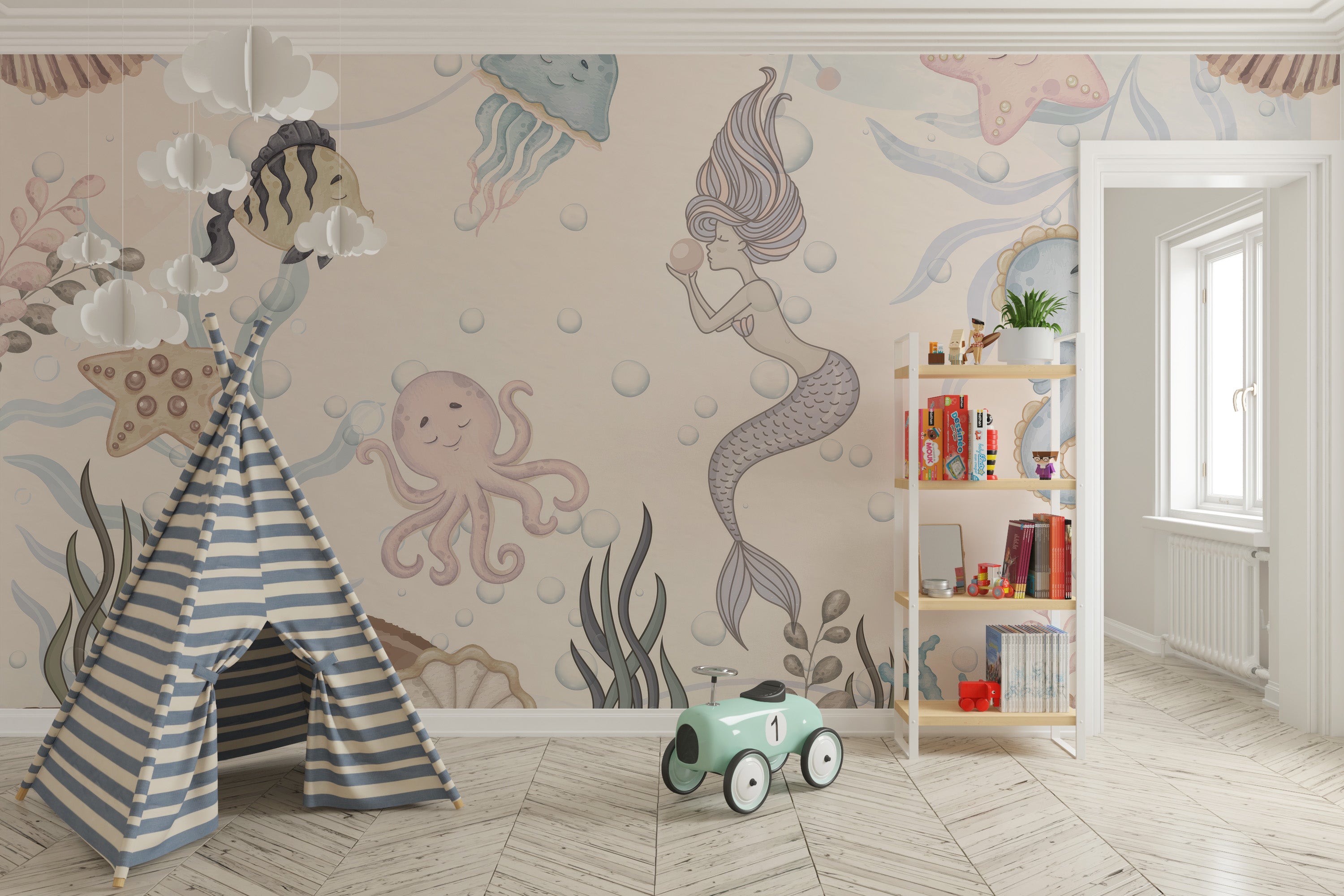 Playful Underwater Scene Mural
