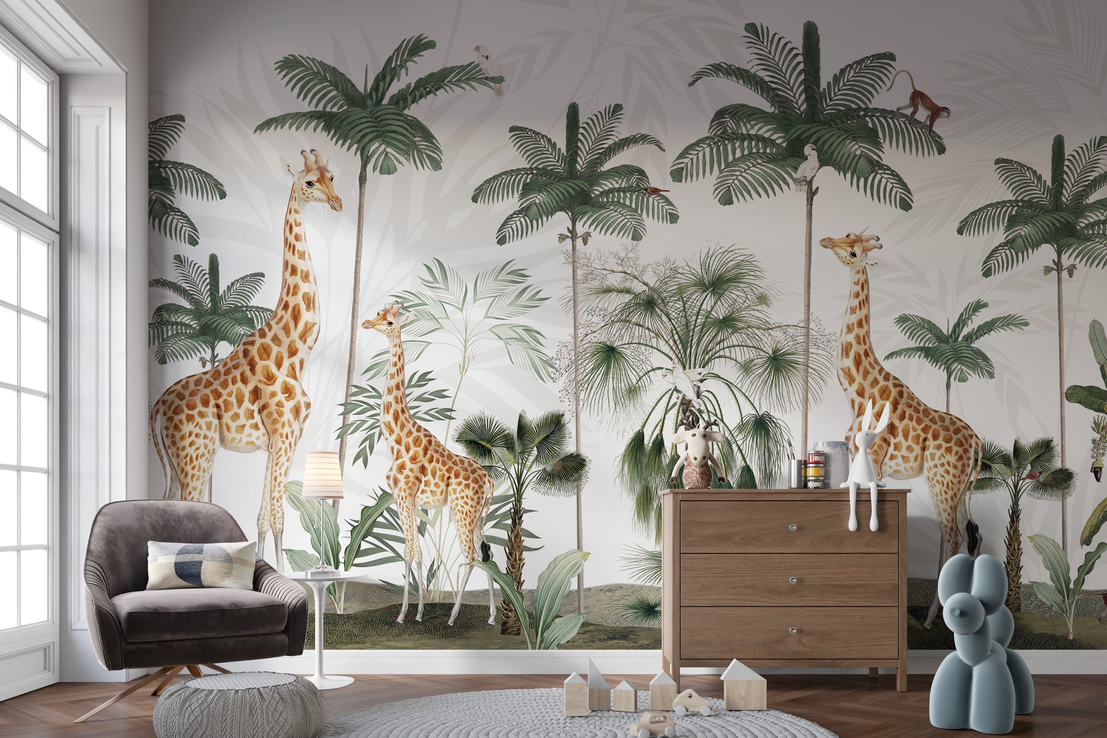 Chic giraffe wallpaper elevates your wall decor