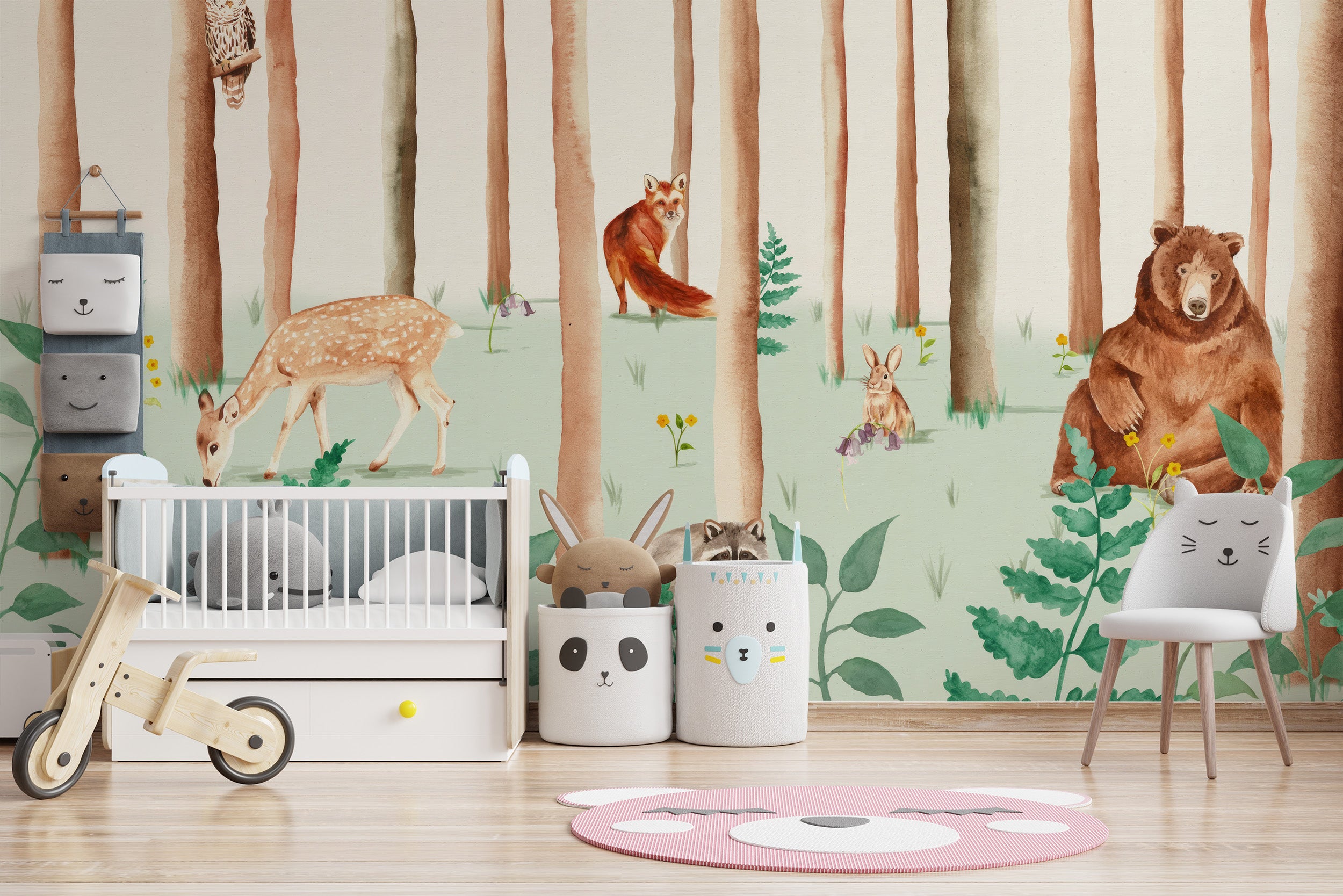 Charming Storybook Wildlife mural wallpaper for imaginative spaces.
